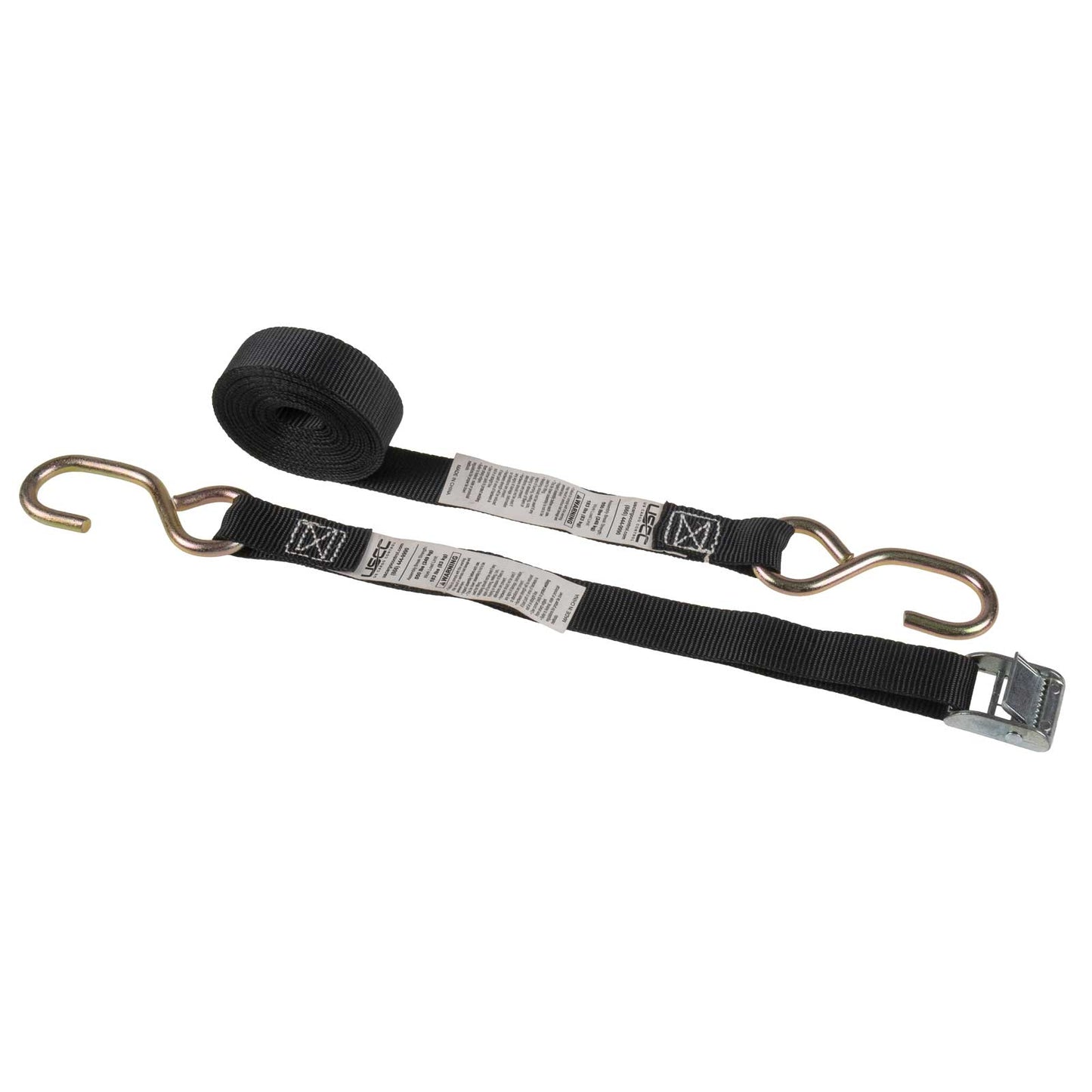 1" x 15' Cam Strap with S-Hooks | Black