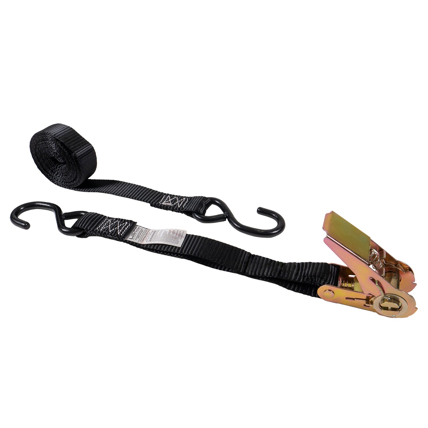 1" x 8' Ratchet Strap with Vinyl Coated S-Hooks | Black