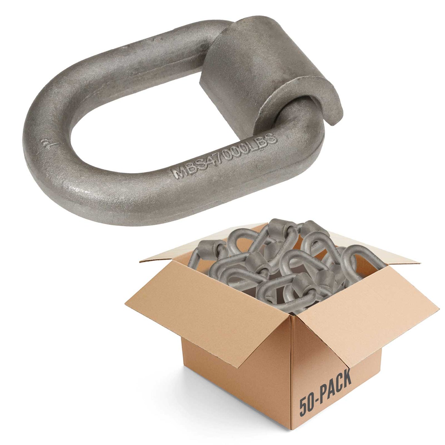 1" Long Weldable D-Ring with Mounting Clip - 47,000 lbs. BS | 50-Pack