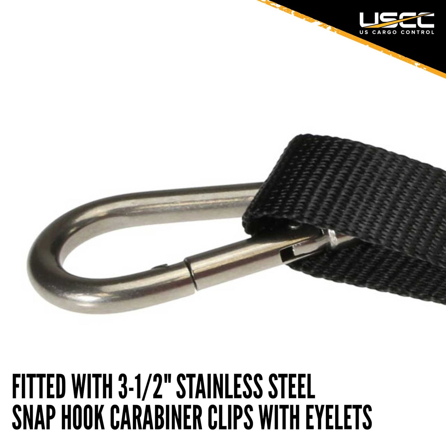 1" x 10' Black Stainless Steel Thumb Ratchet Strap w/ Carabiner Clips image 4 of 10