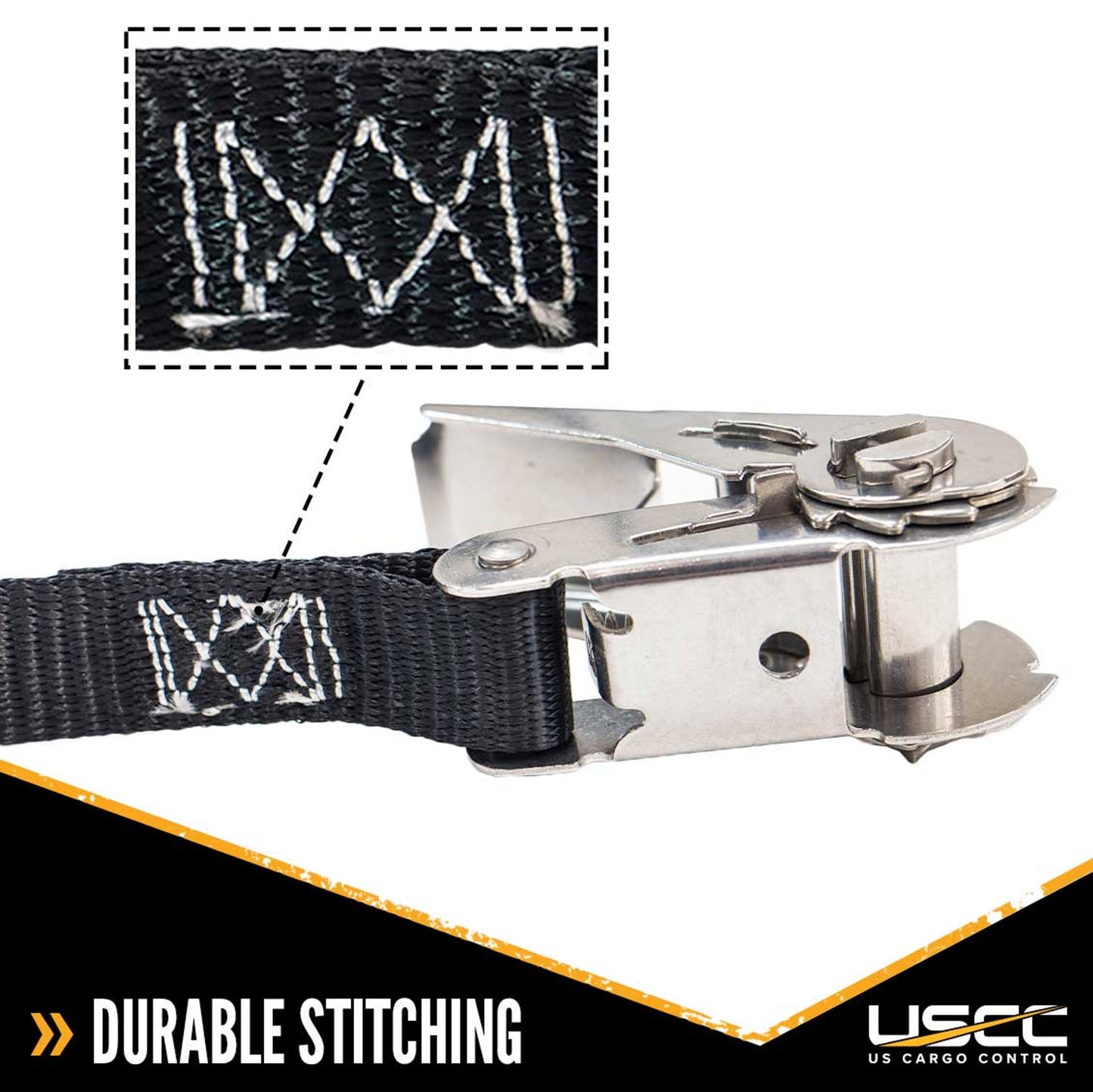 1" x 10' Black Stainless Steel Thumb Ratchet Strap w/ Carabiner Clips image 5 of 10