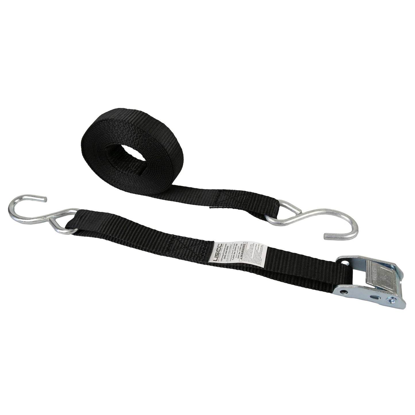 1" x 15' Cam Strap w/ S-Hook | Black