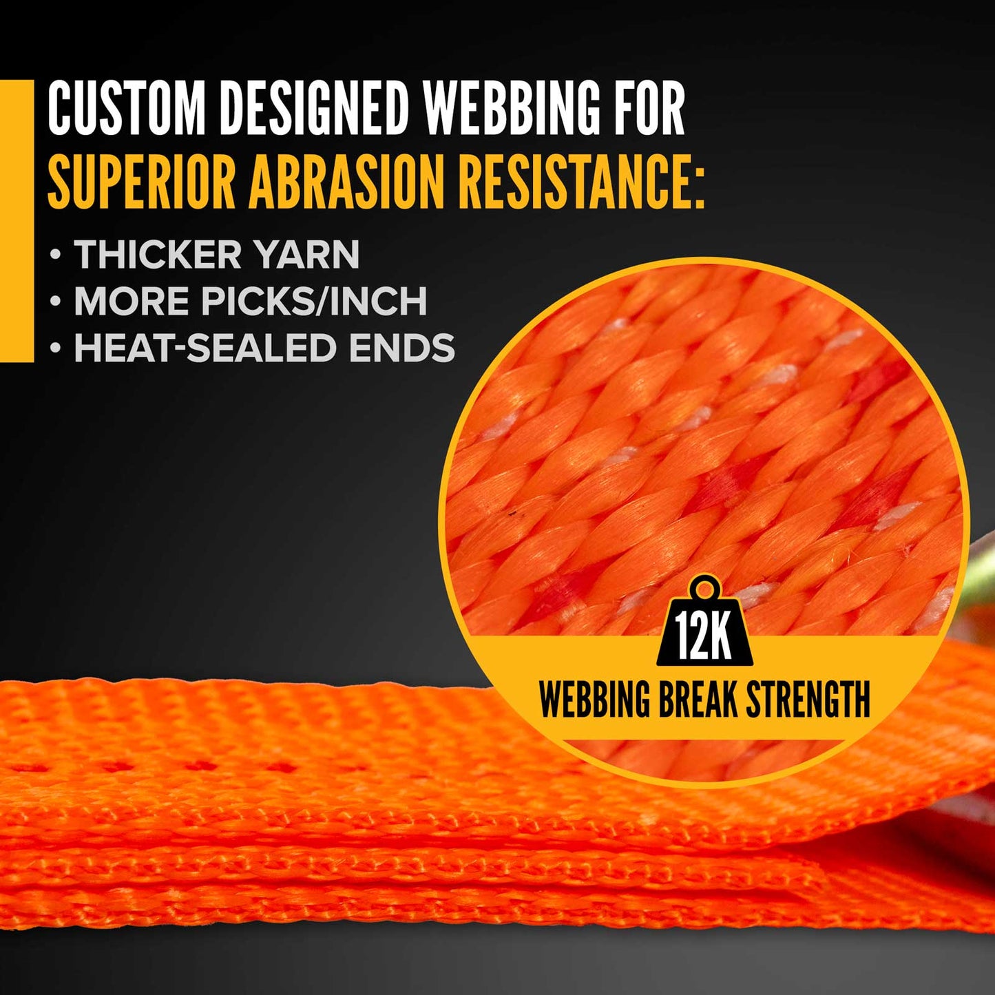 2" x 30' Ratchet Strap with Long Wire Hooks | Orange