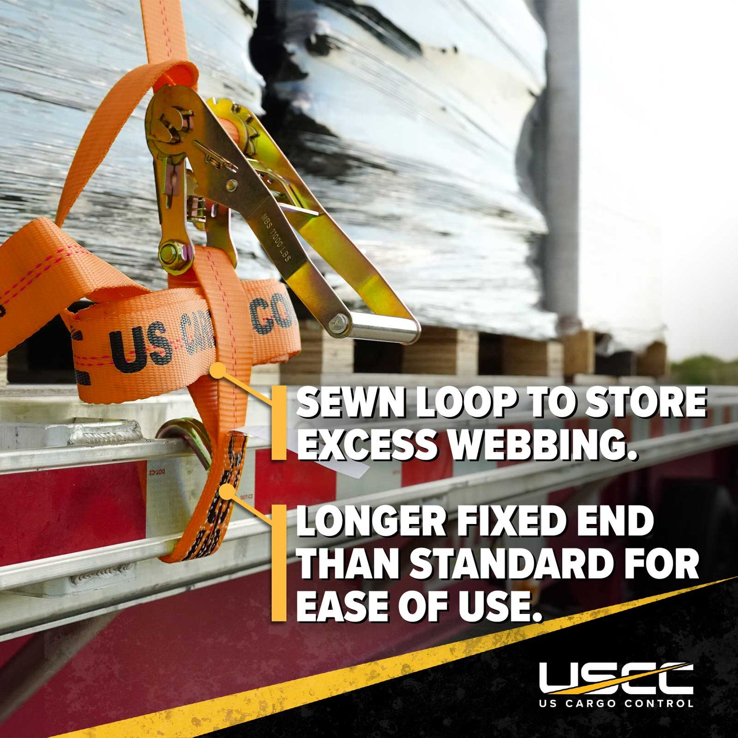 2" x 30' Ratchet Strap with Long Wire Hooks | Orange
