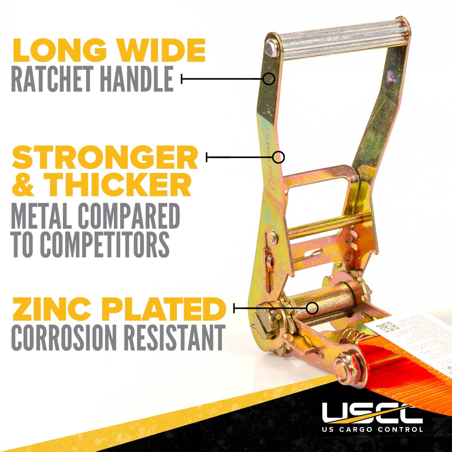 2" x 30' Ratchet Strap with Long Wire Hooks | Orange