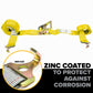 12' ratchet strap -  zinc coated hardware resists corrosion