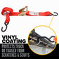8' ratchet strap -  vinyl coated s hooks protects truck from scratches