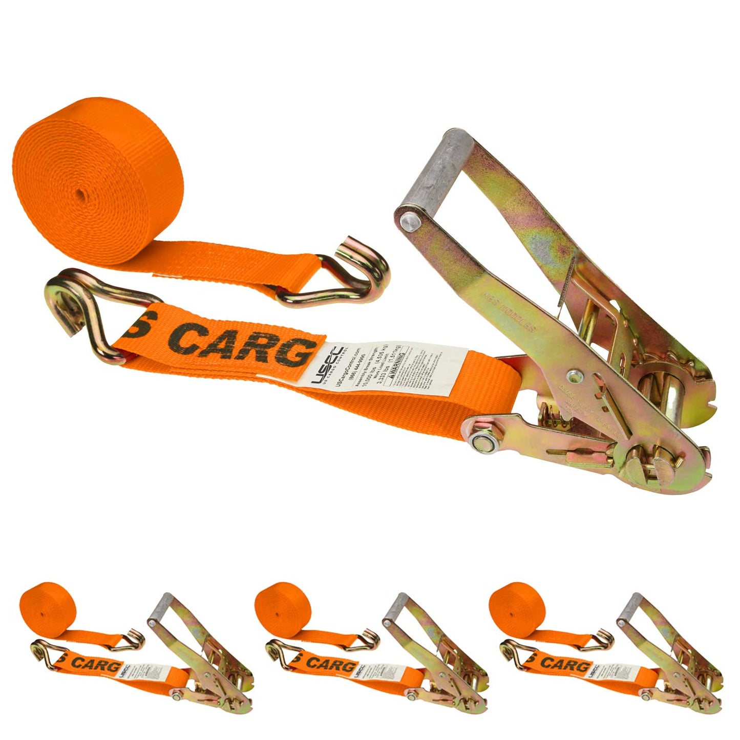 18' ratchet strap -  2" orange wire hook ratchet strap