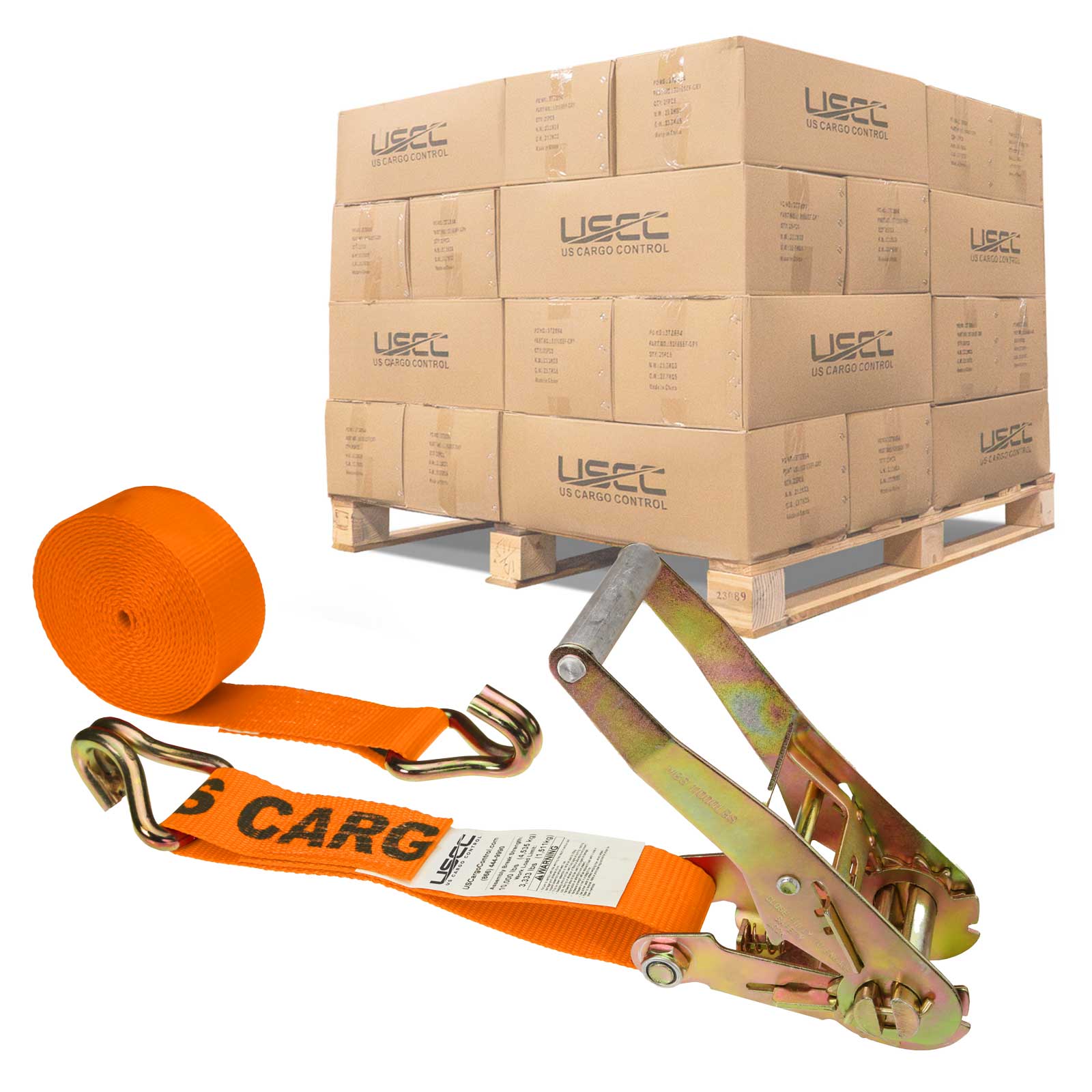 12' ratchet strap -  2" orange wire hook ratchet strap