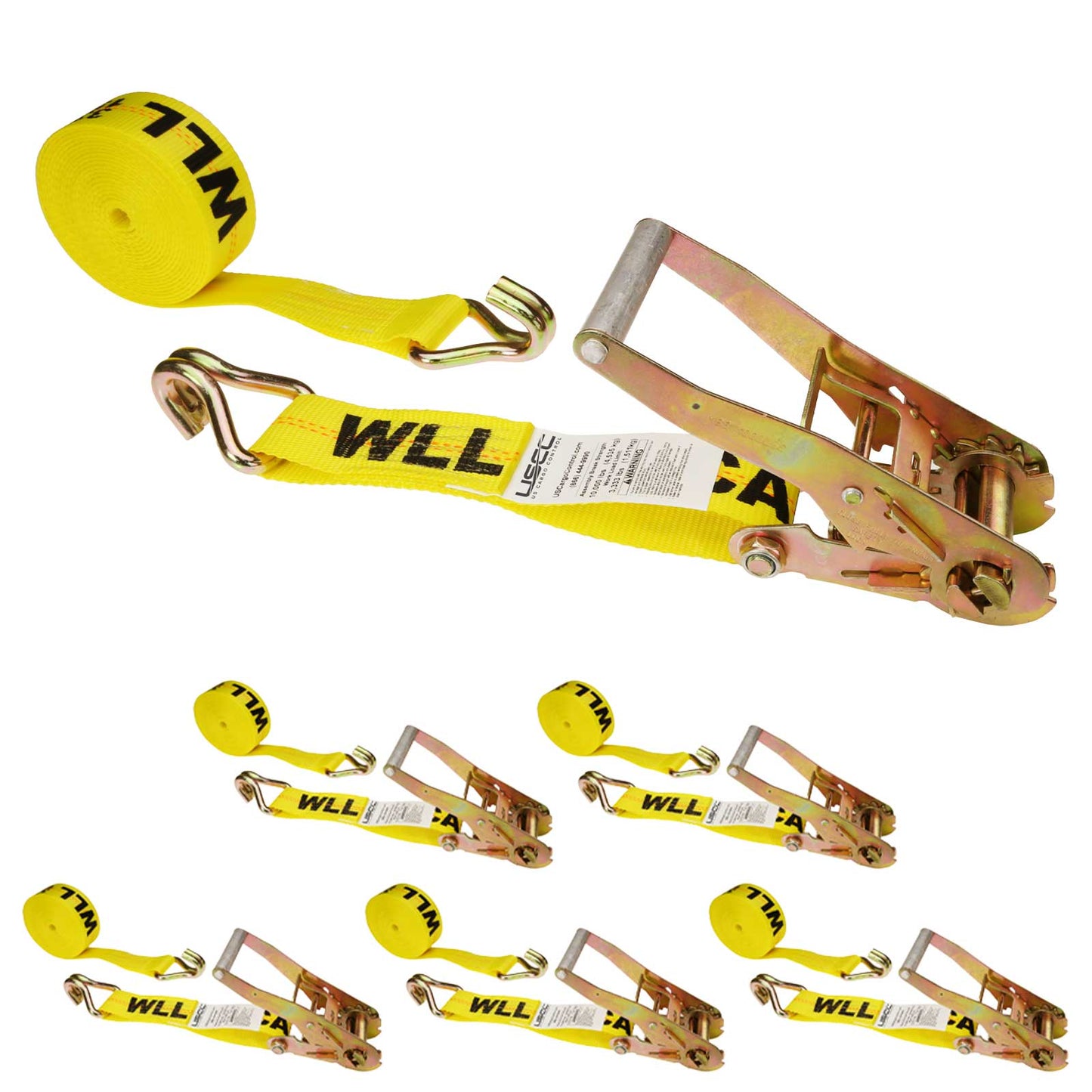 50' ratchet strap - 2" yellow wire hook ratchet strap