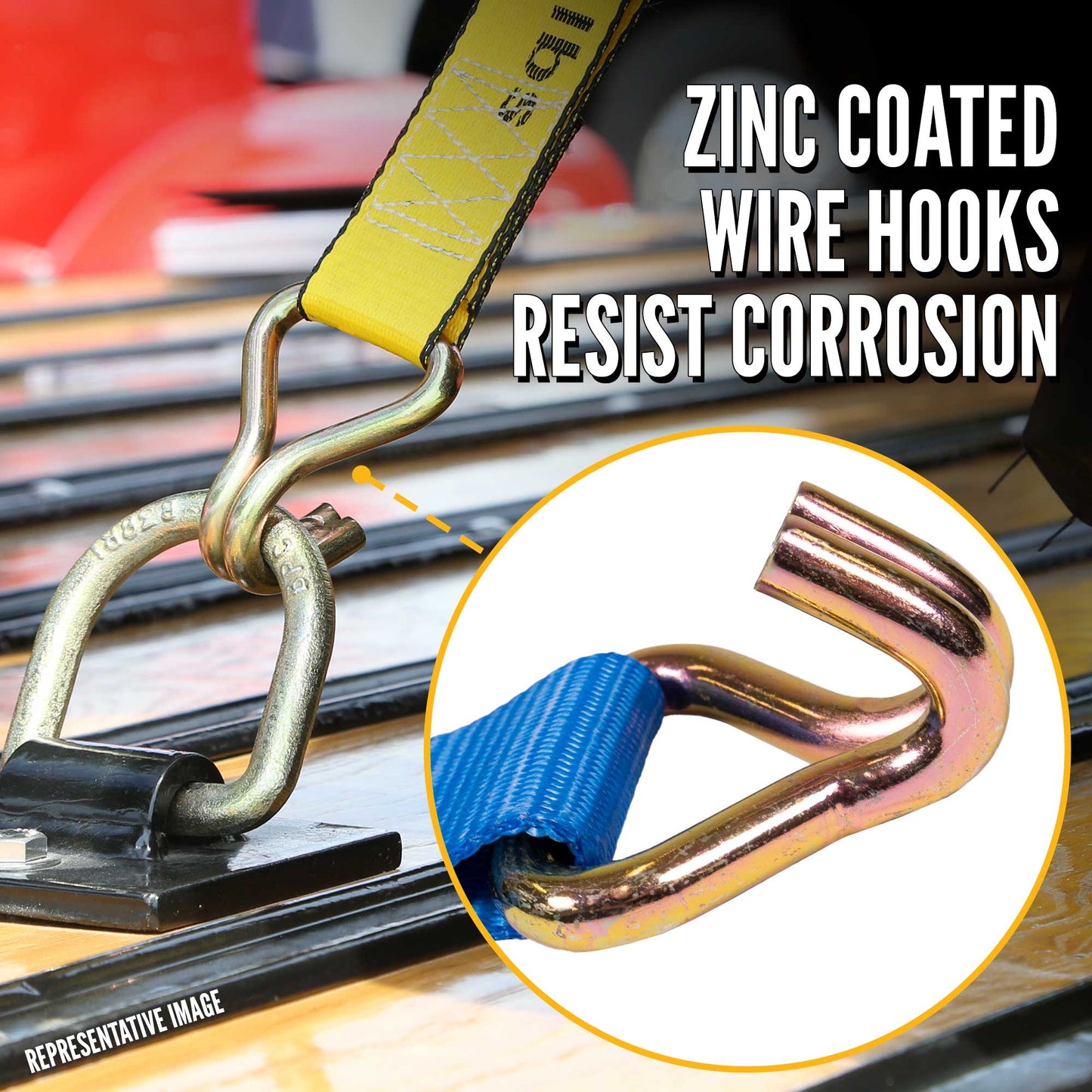 30' winch strap - zinc coated wire hooks resist corrosion