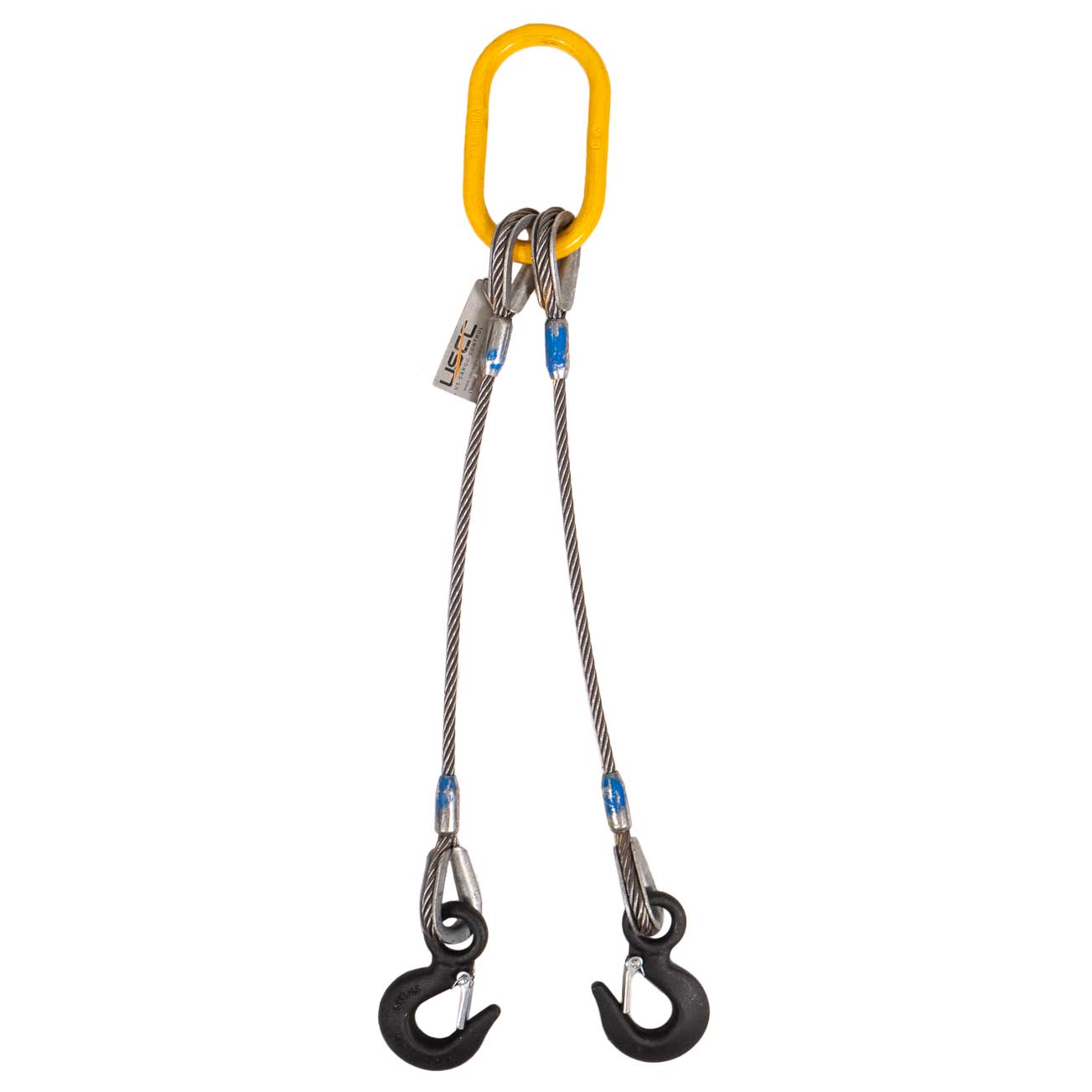 8' 3/8" 2-leg wire rope slings with eye hooks