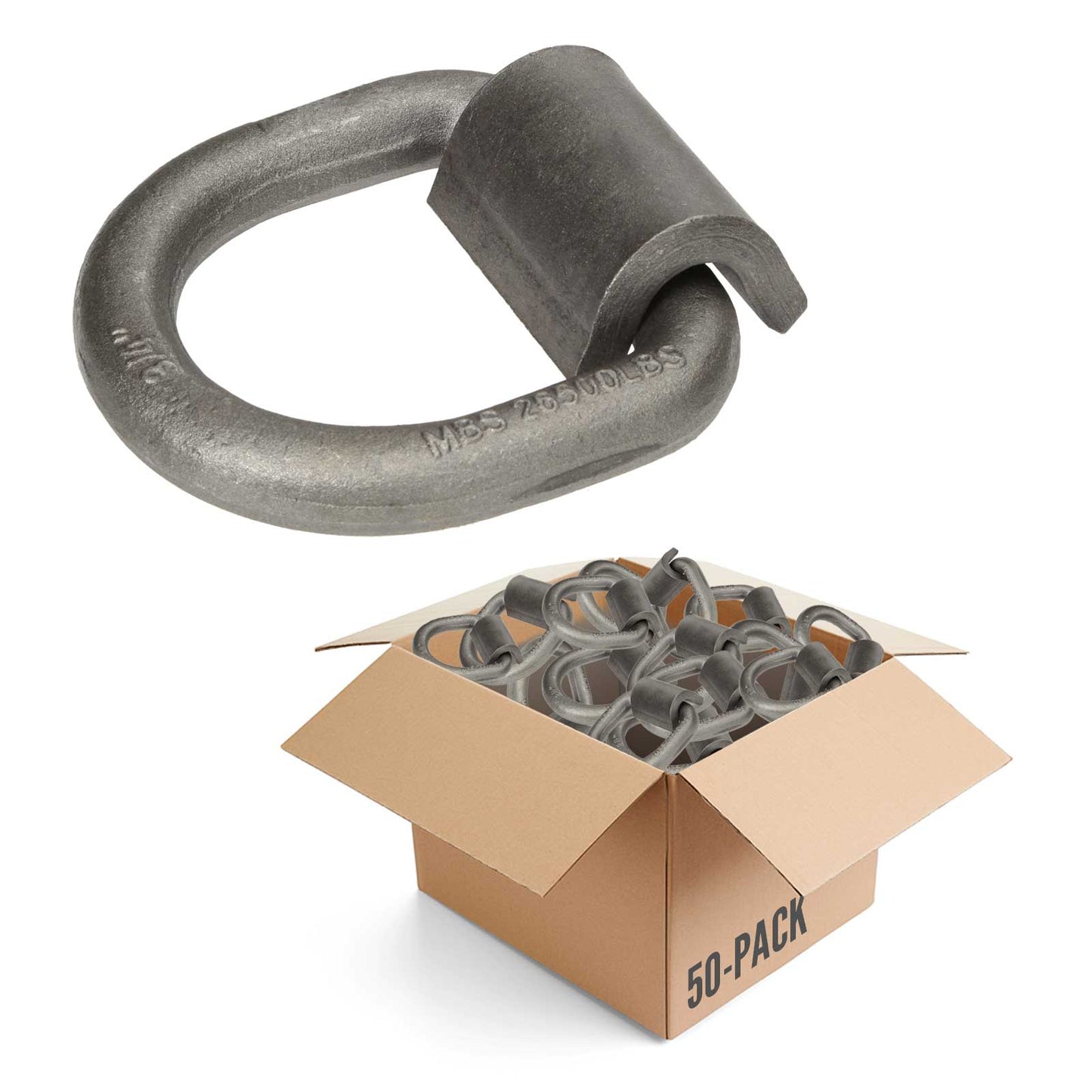 3/4" Weldable D-Ring with Mounting Clip - 26,500 lbs. BS | 50-Pack