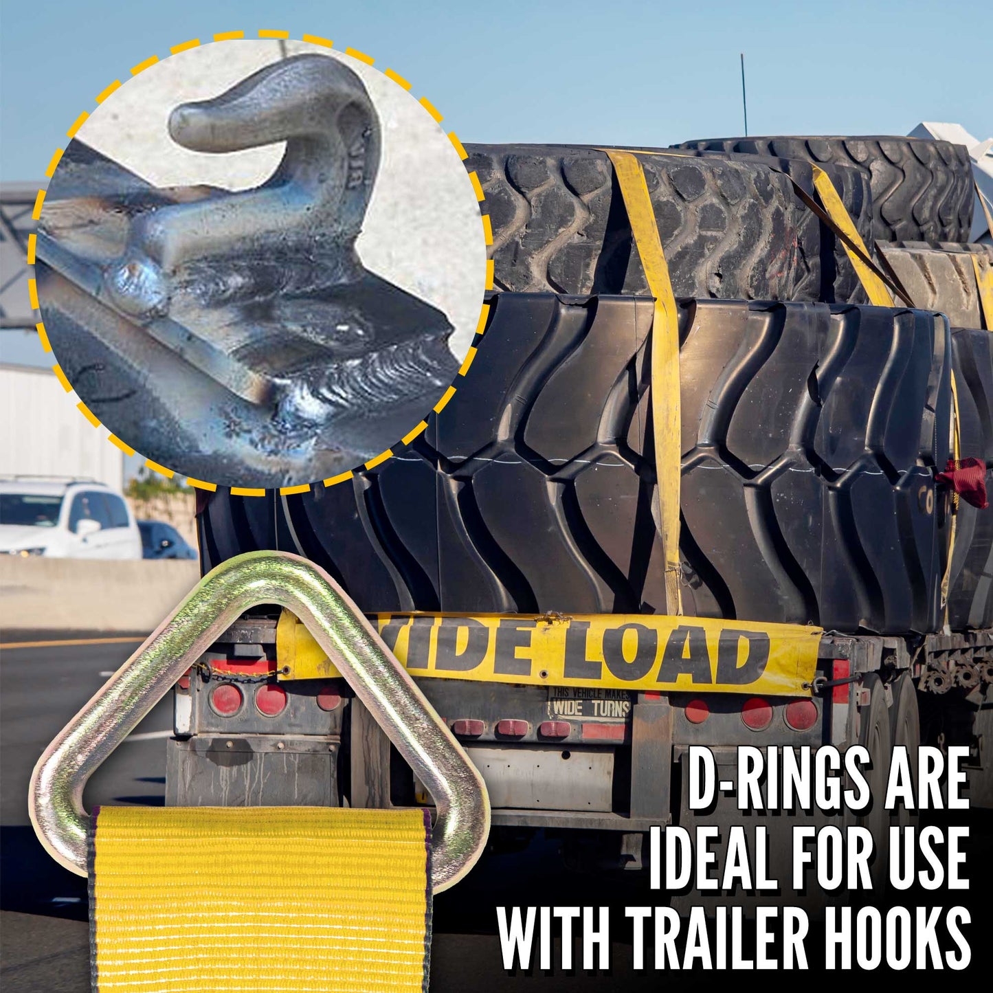 30' D ring straps are ideal for use with trailer hooks