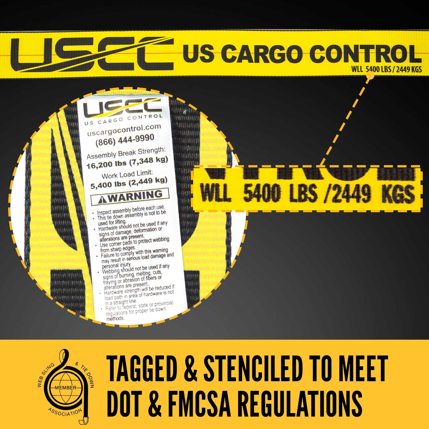 4" x 27' Ratchet Strap with 18" Chain Extensions | Yellow | 90-Pack (Pallet)