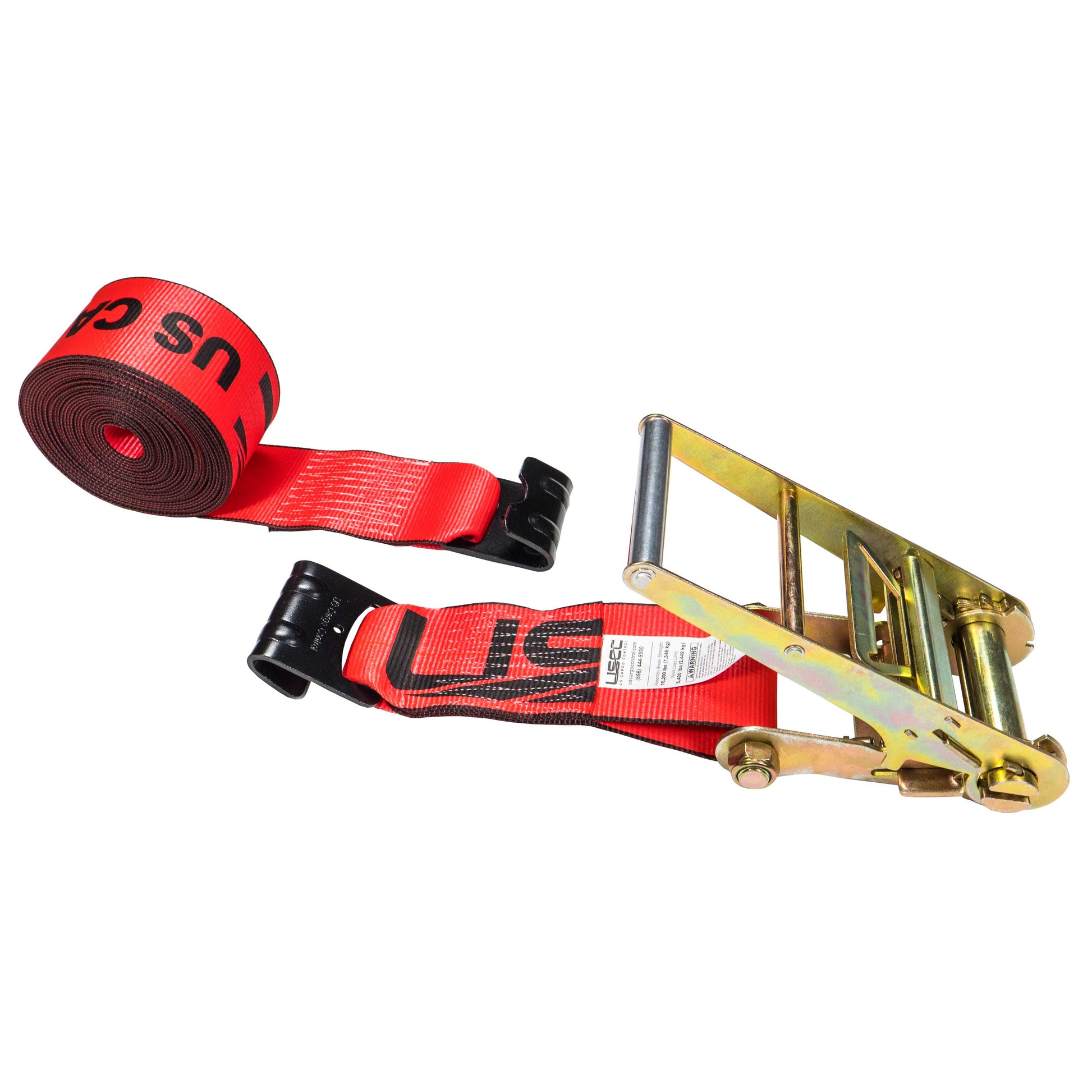 40' 4" heavy-duty red flat hook ratchet strap