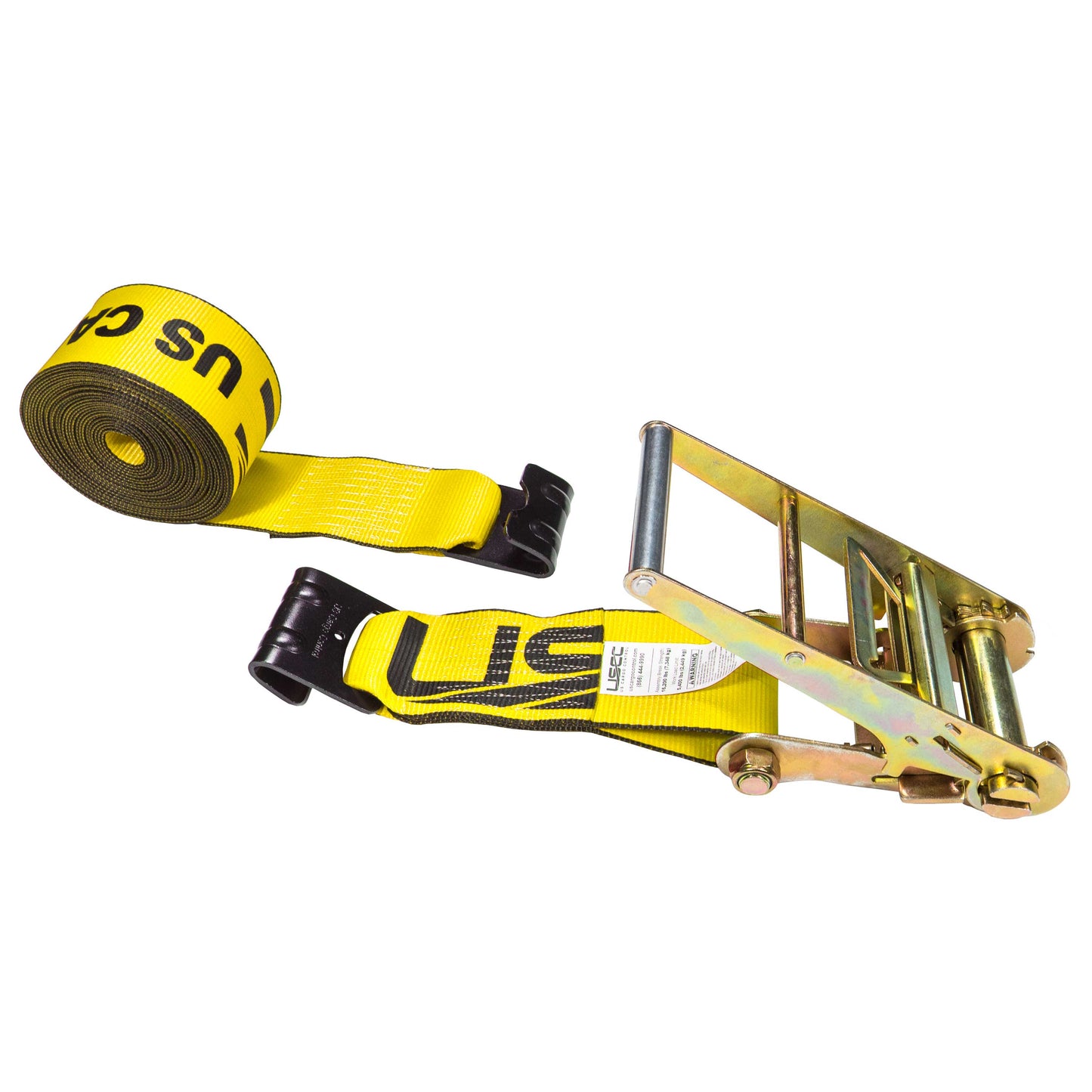 30' 4" heavy-duty yellow flat hook ratchet strap