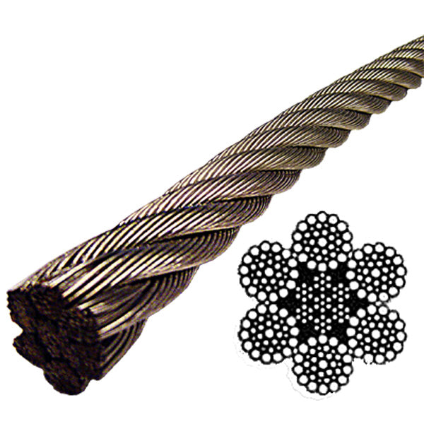 1/2" Stainless Steel Wire Rope 304 - 6x37 Class (2500' Coil)
