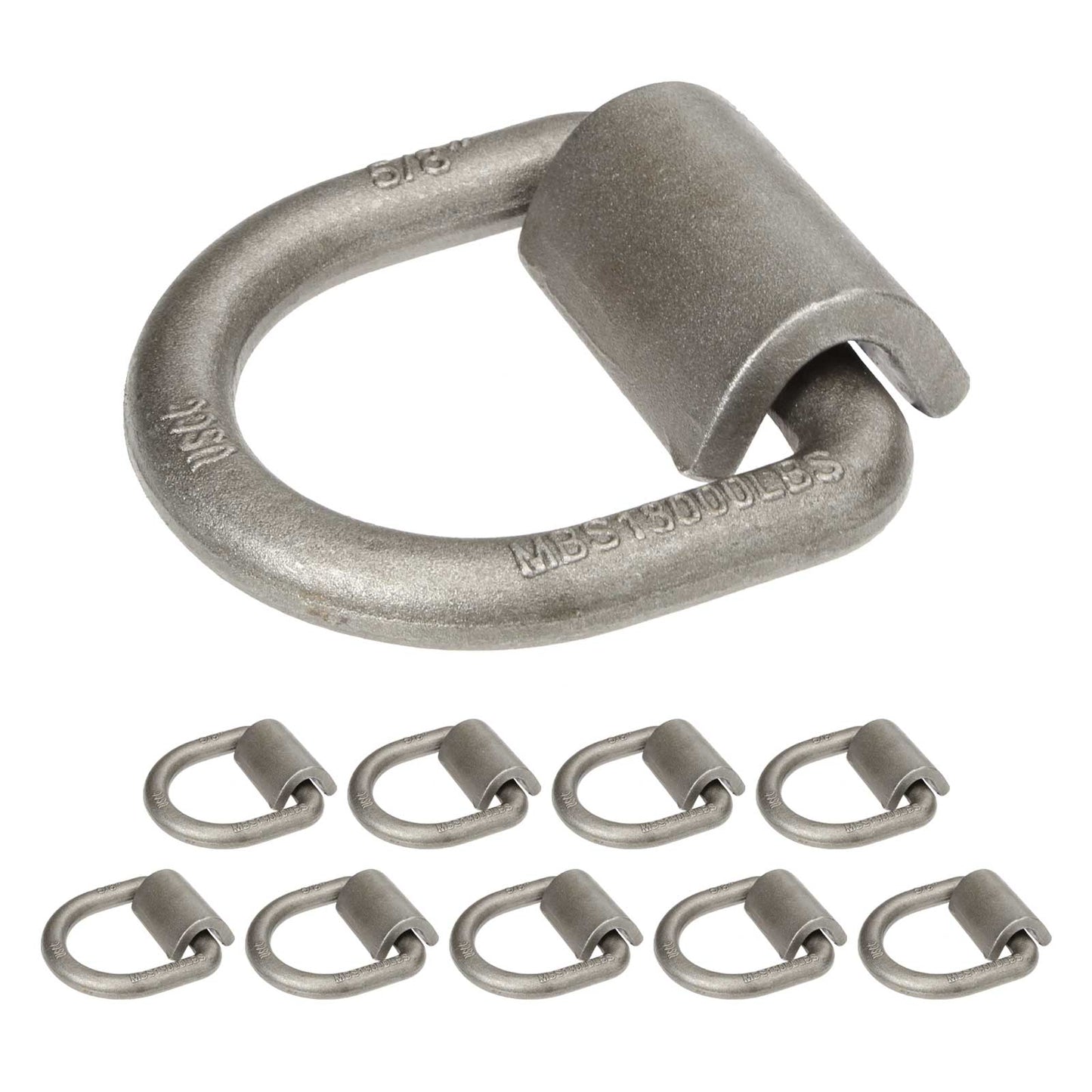 5/8" Weldable D-Ring with Mounting Clip - 18,000 lbs. BS | 10-Pack
