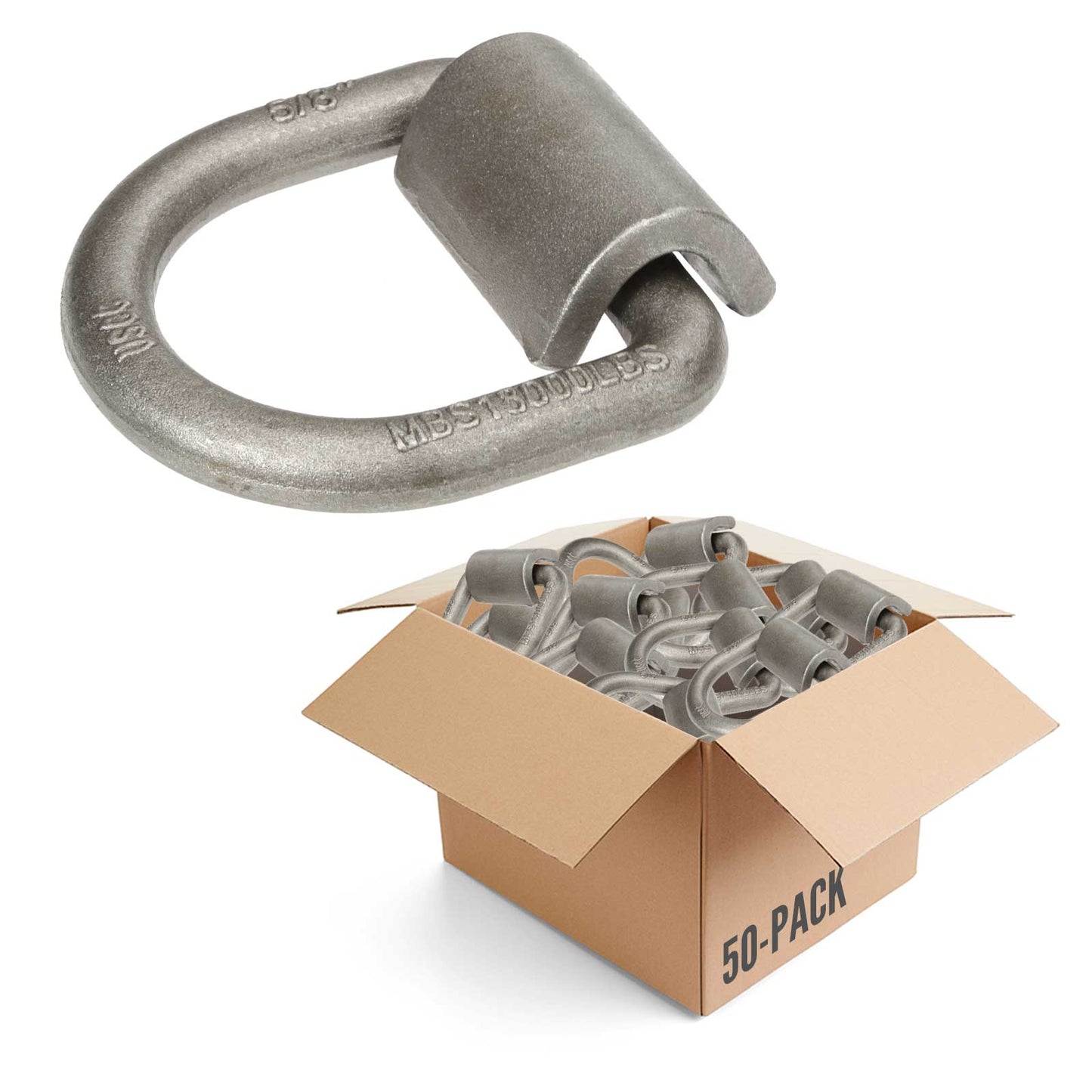 5/8" Weldable D-Ring with Mounting Clip - 18,000 lbs. BS | 50-Pack
