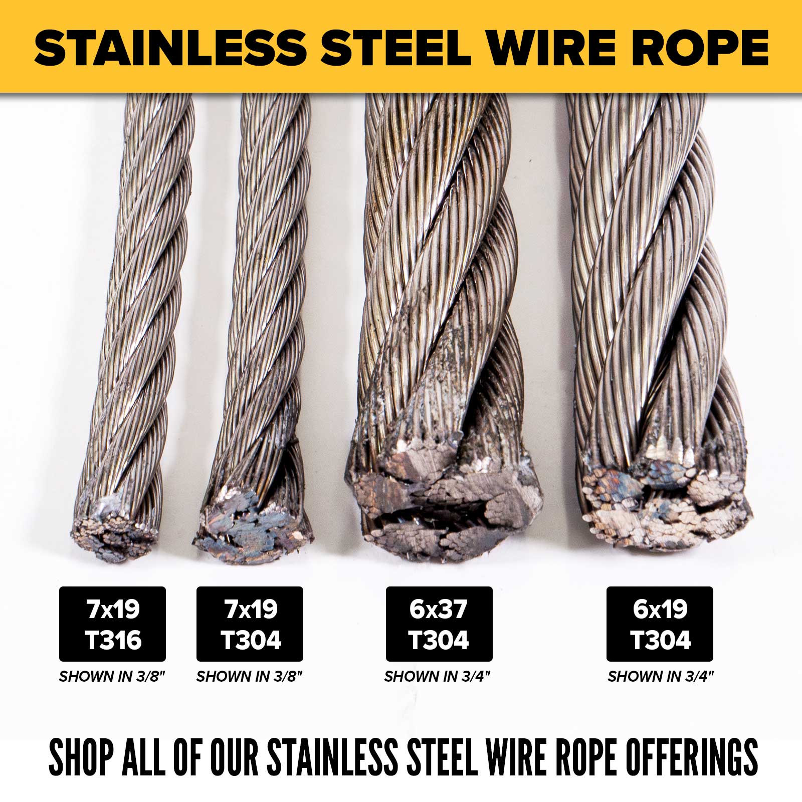 3/4" shop stainless steel wire rope