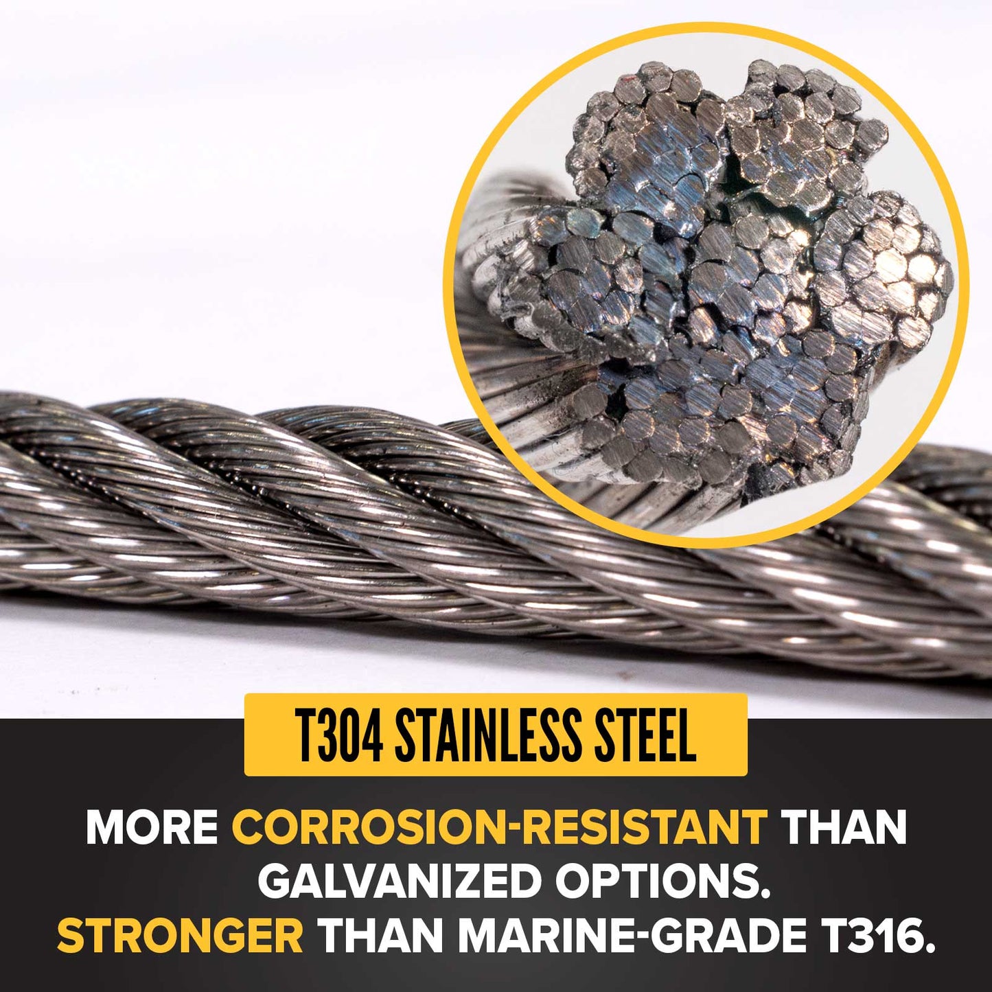 3/16" type 304 stainless steel wire rope is corrosion resistant