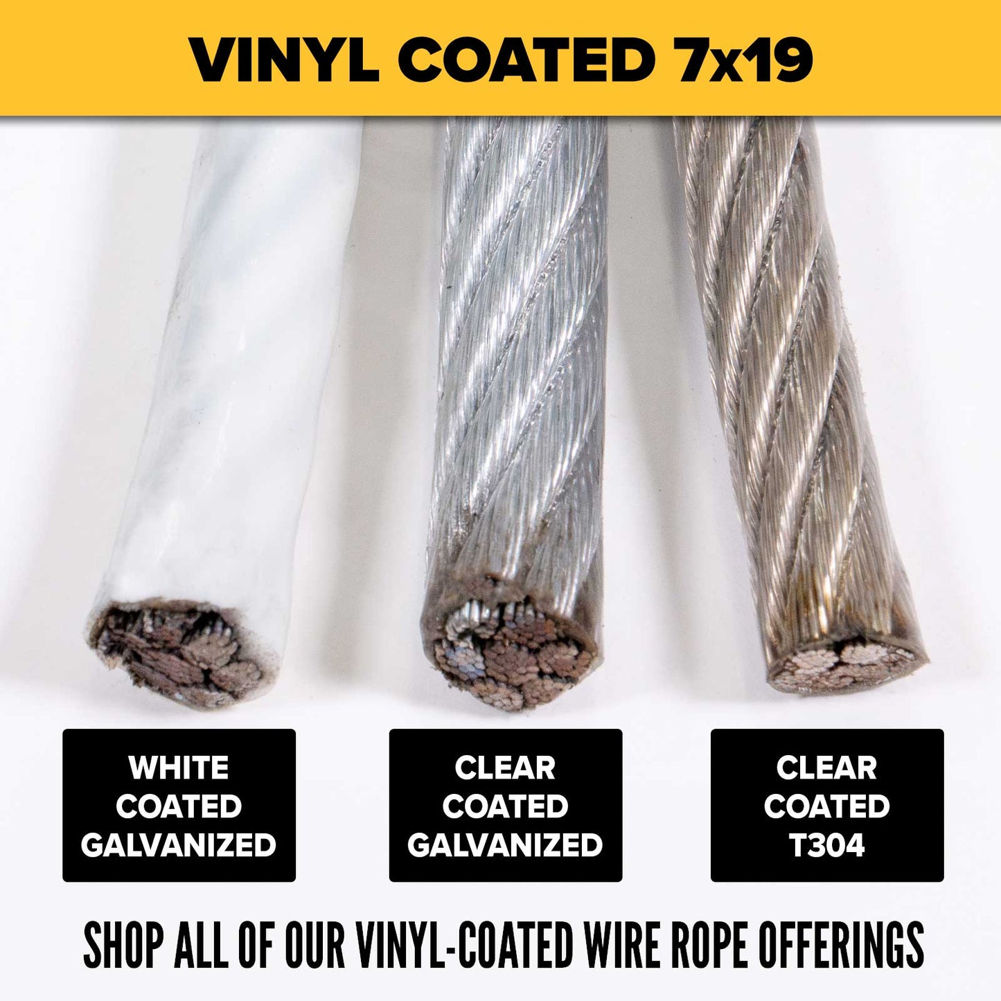 3/16" 7x19 White Vinyl-Coated Aircraft Cable - Galvanized IPS | 500 ft.