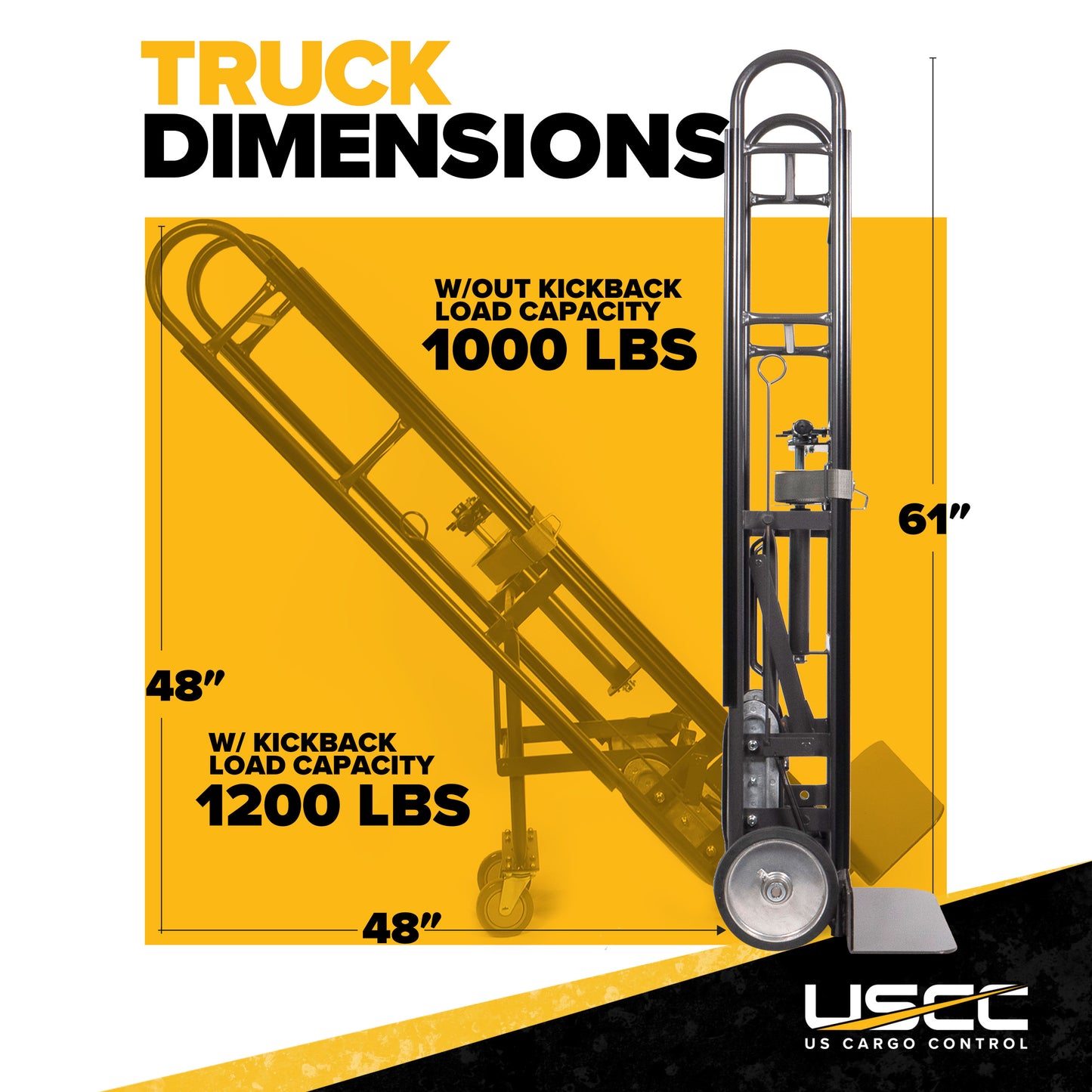 Appliance Truck with Single Auto Recoil & Kickback Wheels