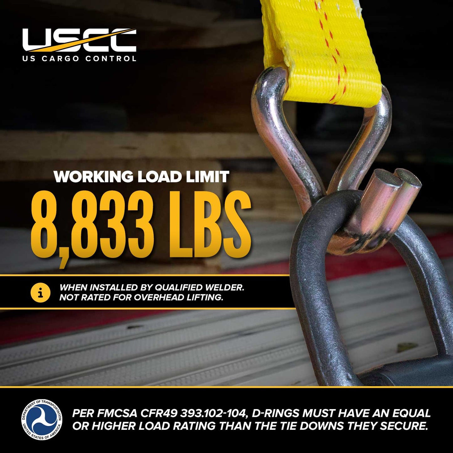 3/4" Weldable D-Ring with Mounting Clip - 26,500 lbs. BS