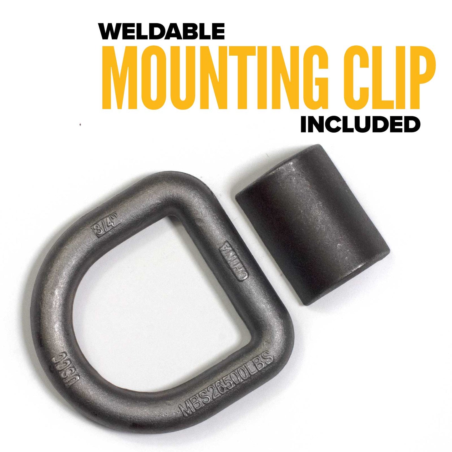 3/4" Weldable D-Ring with Mounting Clip - 26,500 lbs. BS