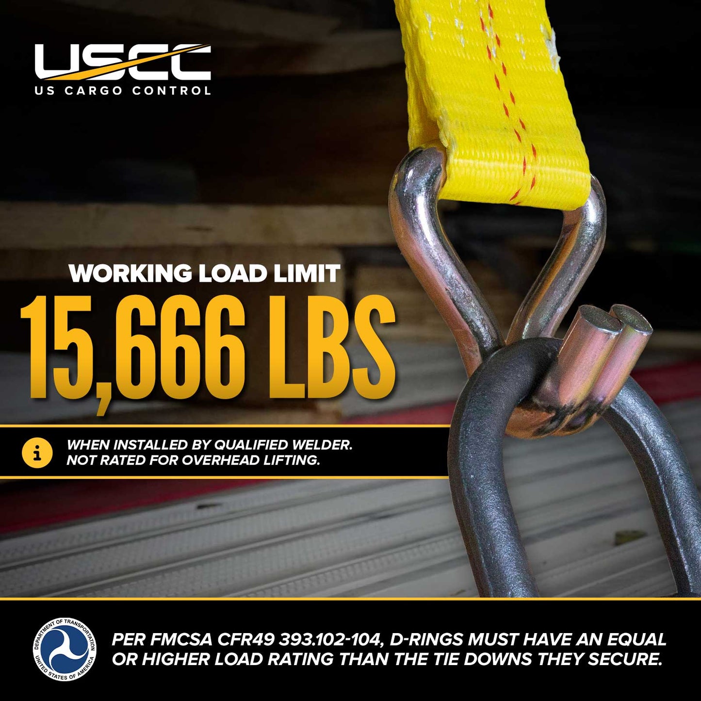 1" Long Weldable D-Ring with Mounting Clip - 47,000 lbs. BS