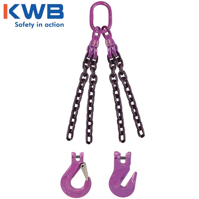 3/4" x 8' - 4 Leg Chain Sling w/ Sling Hooks - Grade 100