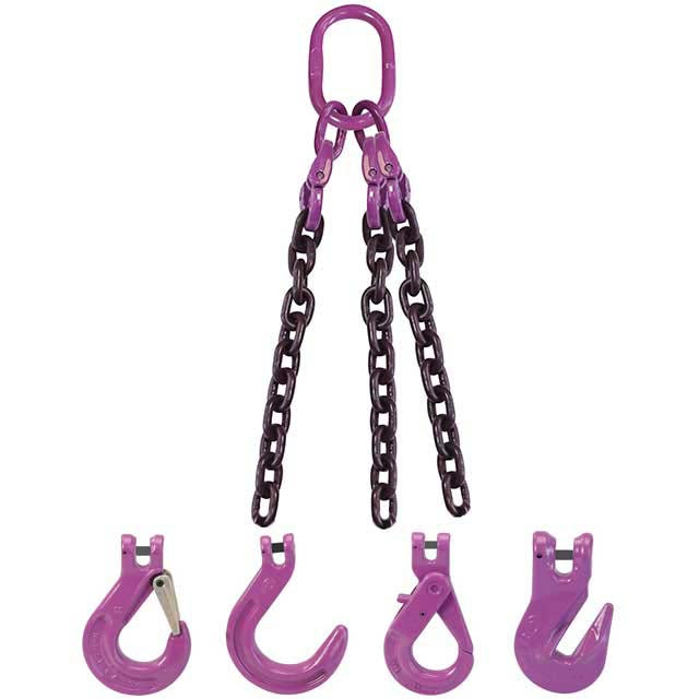 1/2" x 20' - 3 Leg Chain Sling w/ Grab Hooks - Grade 100