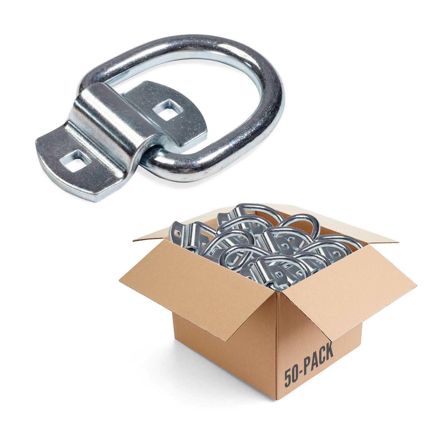 2-5/16" Bolt-On D-Ring with Mounting Bracket - Galvanized - 12,000 lbs. BS | 50-Pack