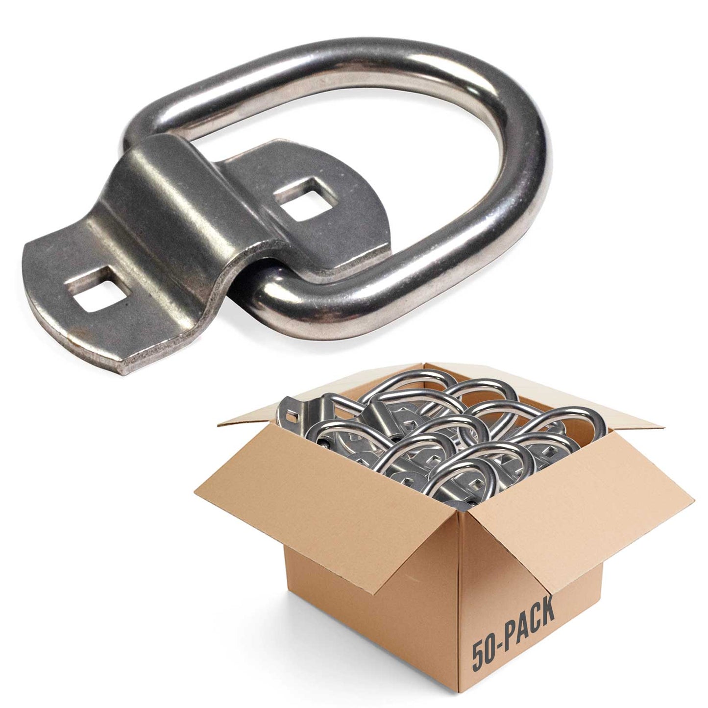 2-5/16" Bolt-On D-Ring with Mounting Bracket - 316 Stainless - 6,000 lbs. BS | 50-Pack