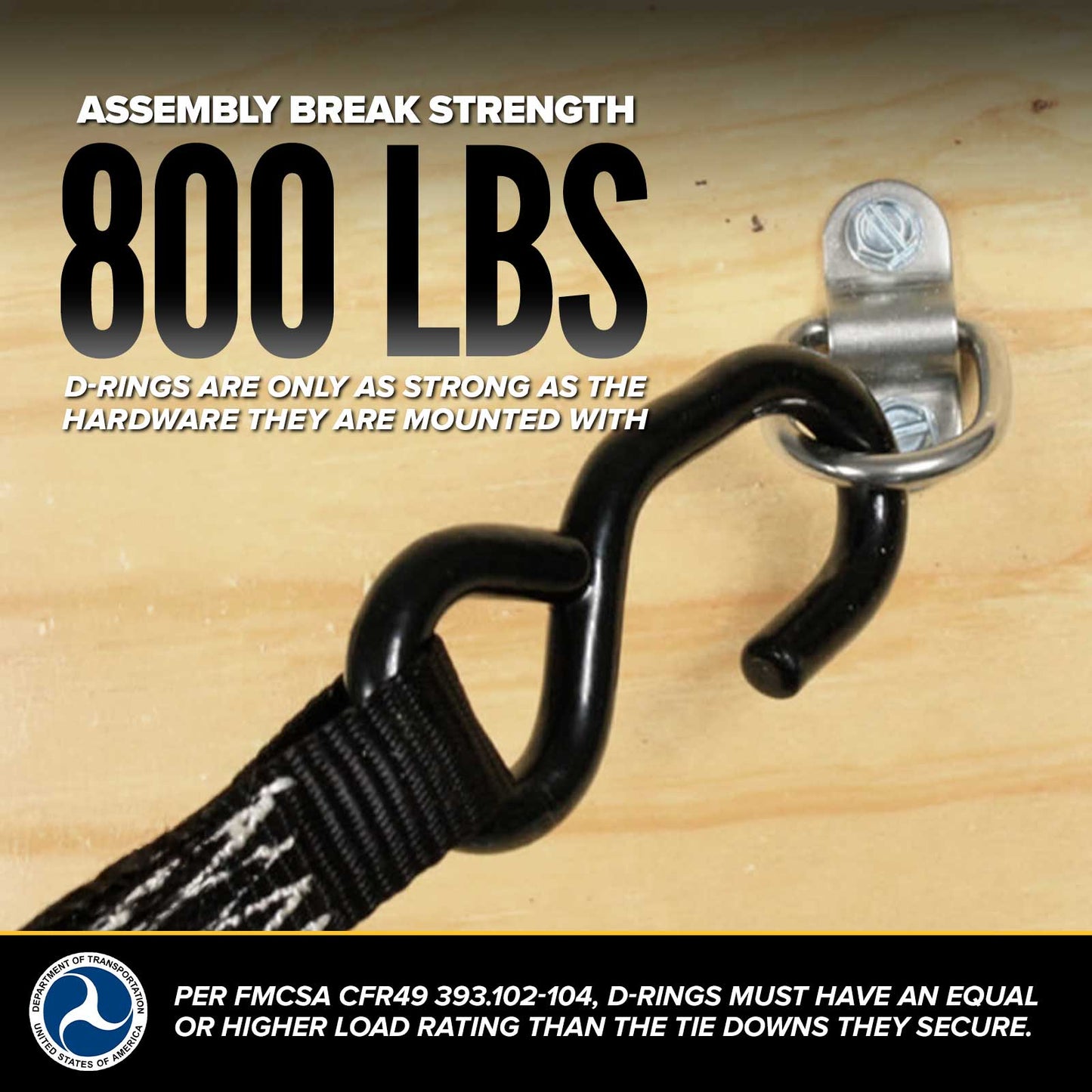 1" Bolt-On D-Ring with Mounting Bracket - 316 Stainless - 800 lbs. BS