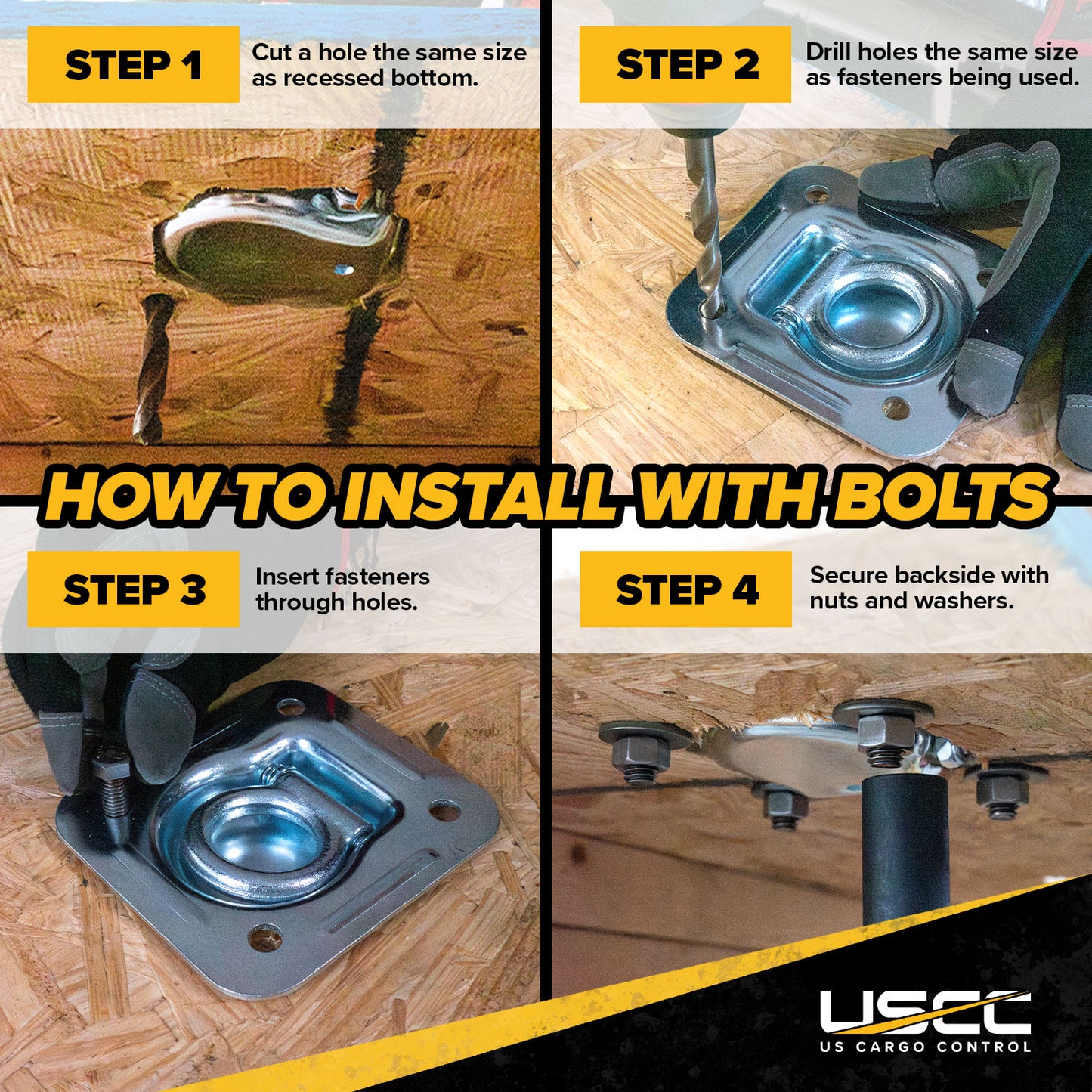 Bolt-On Recessed D-Ring - Galvanized - 5,000 lbs. BS