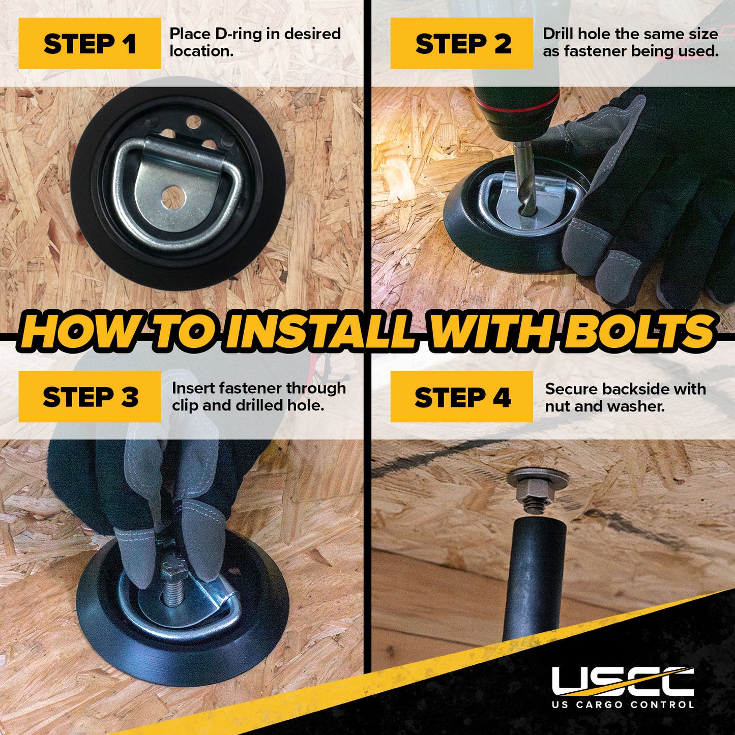 Bolt-On Flush-Mount D-Ring - 1,200 lbs. BS | 4-Pack