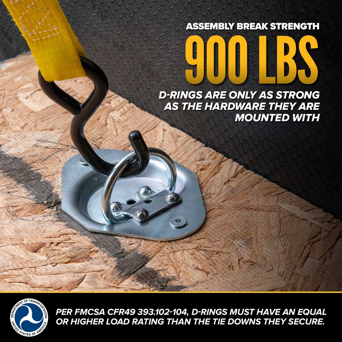 Bolt-On Recessed D-Ring - Galvanized - 900 lbs. BS | 4-Pack