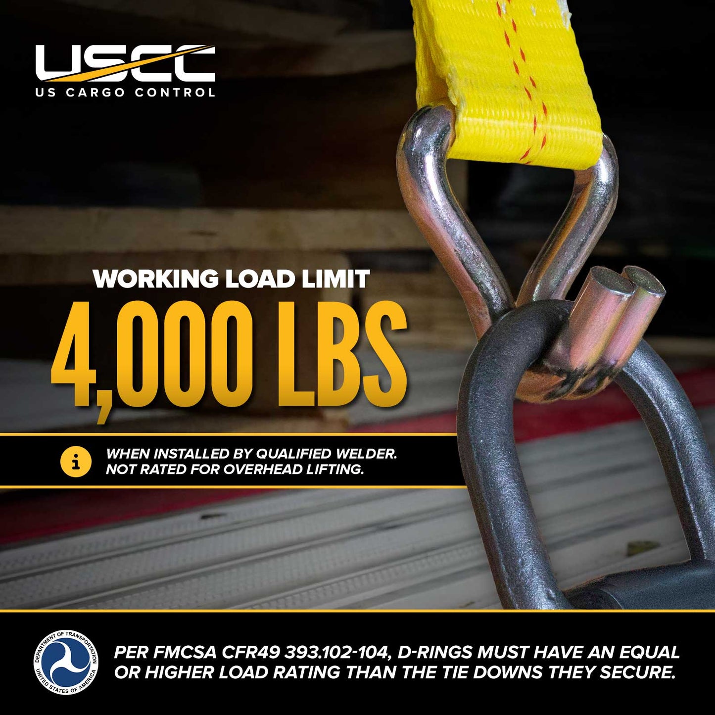 1/2" Weldable D-Ring with Mounting Clip - 12,000 lbs. BS | 50-Pack