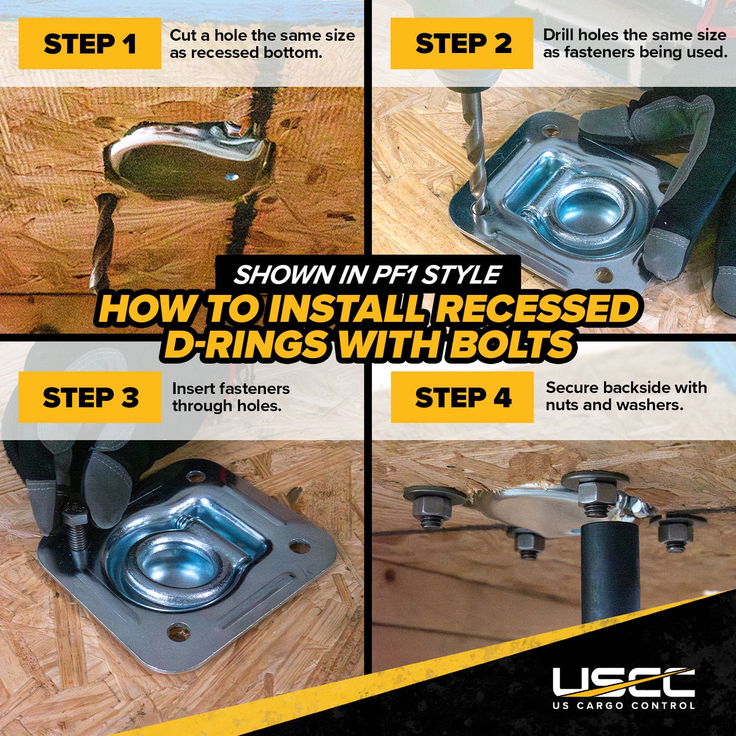 Bolt-On Recessed Swivel D-Ring - Galvanized - 6,000 lbs. BS | 4-Pack