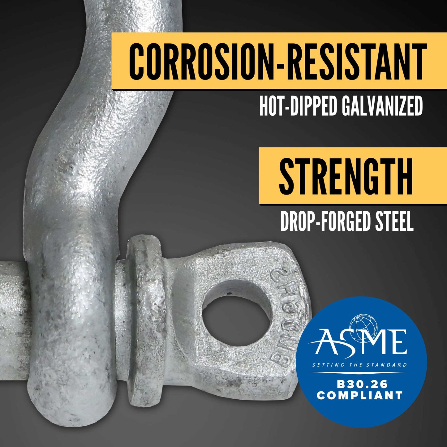 Screw Pin Anchor Shackle - Chicago Hardware - 1-1/8" Galvanized Steel - 9.5 Ton shackle construction