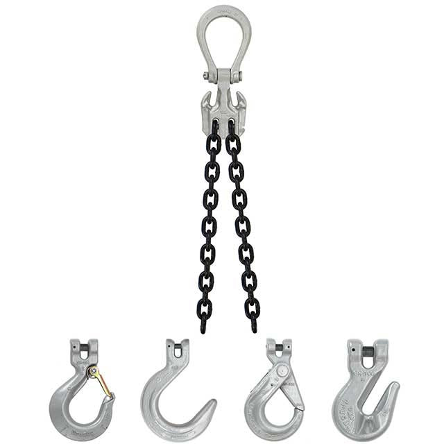3/8" x 20' - Domestic Adjustable 2 Leg Chain Sling with Crosby Grab Hooks - Grade 100