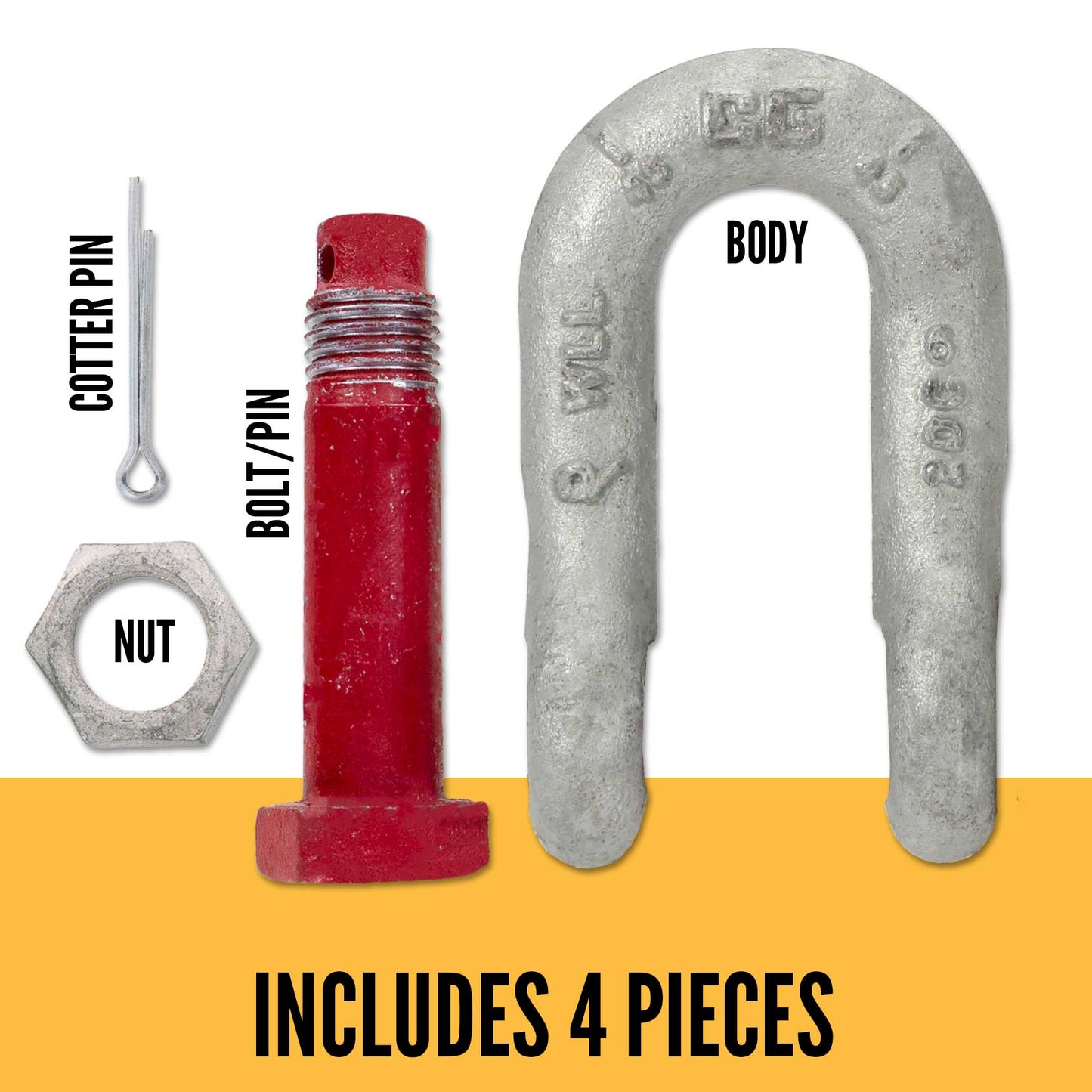 3" Crosby® Bolt Type Chain Shackle | G-2161 - 85 Ton parts of a shackle