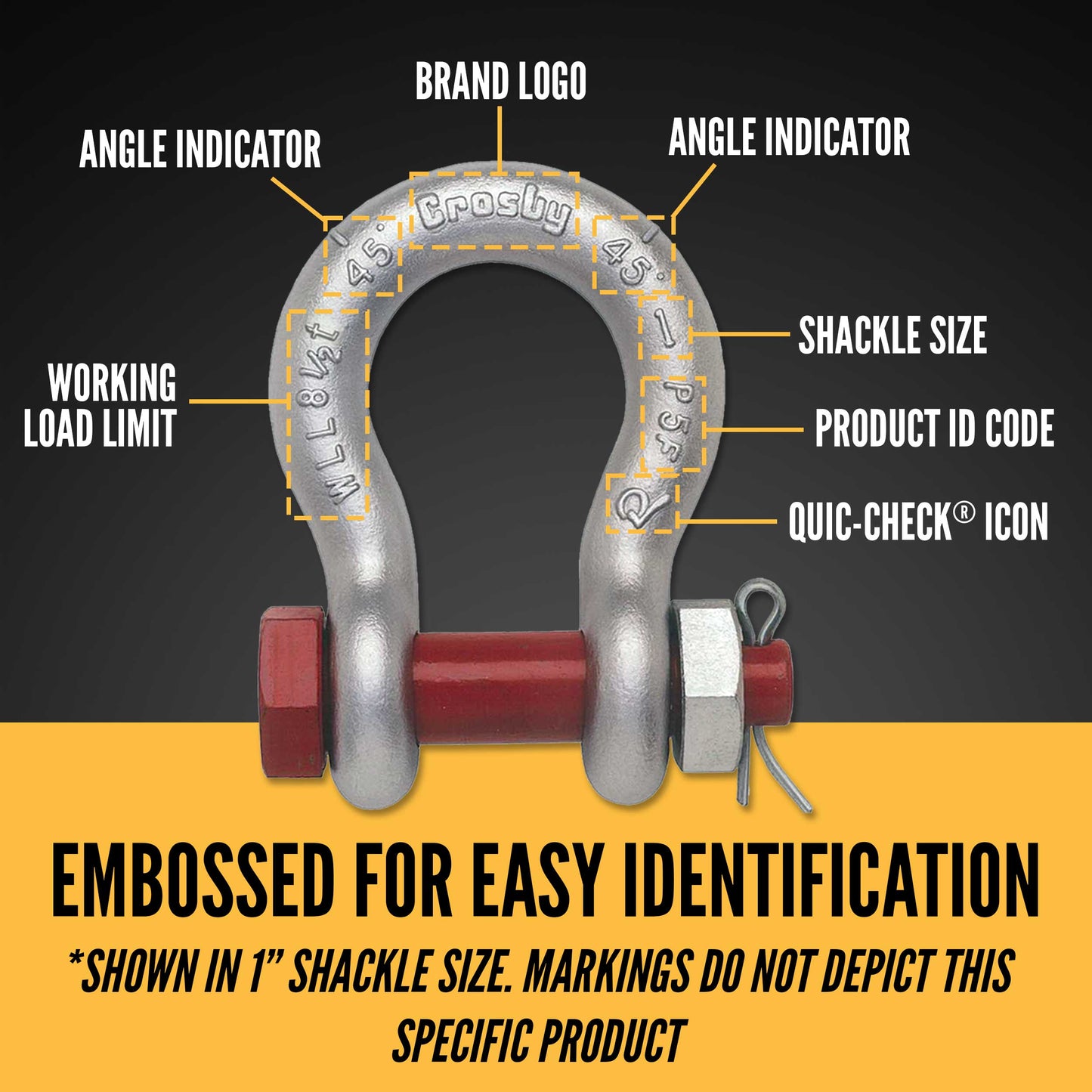 3" Crosby® Bolt Type Anchor Shackle | G-2130 - 85 Ton embossed for easy identification