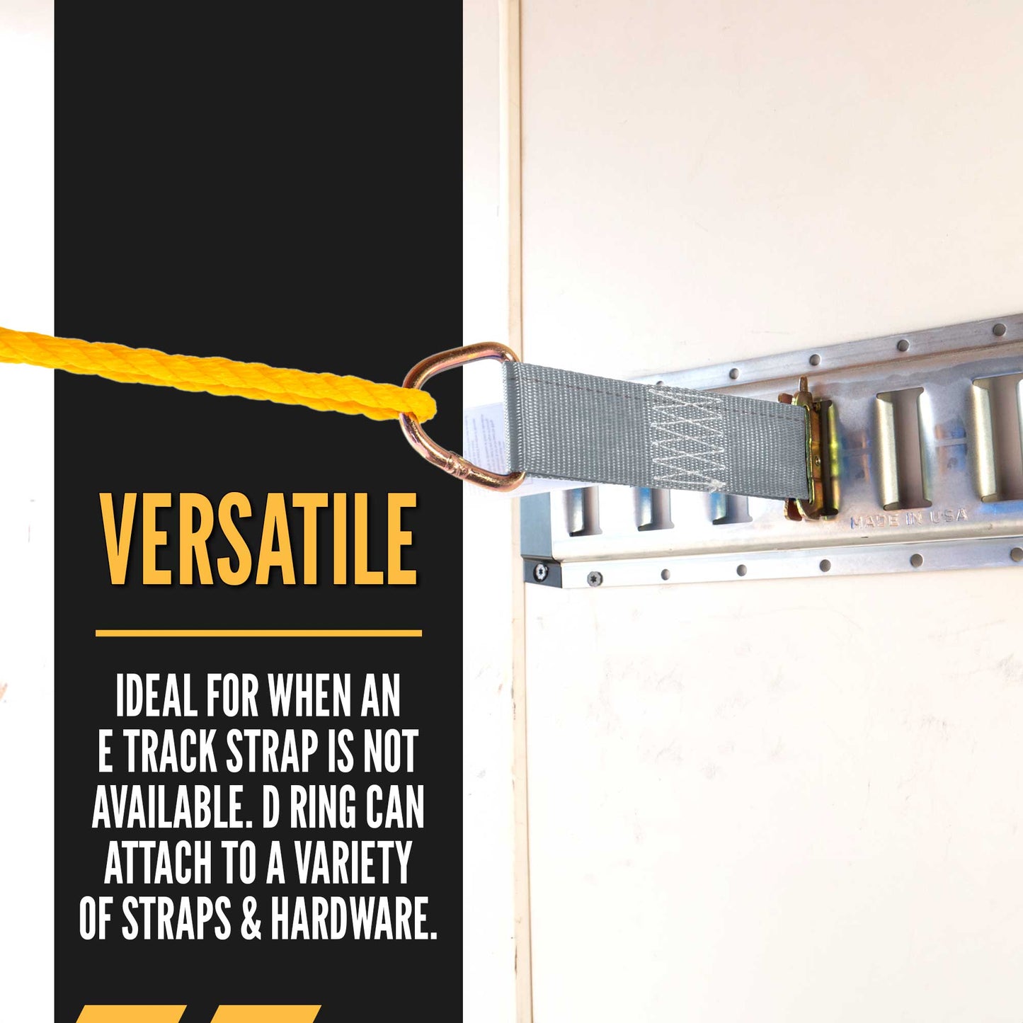 ideal for when e track straps are not available. Can attach to a variety of straps and hardware.