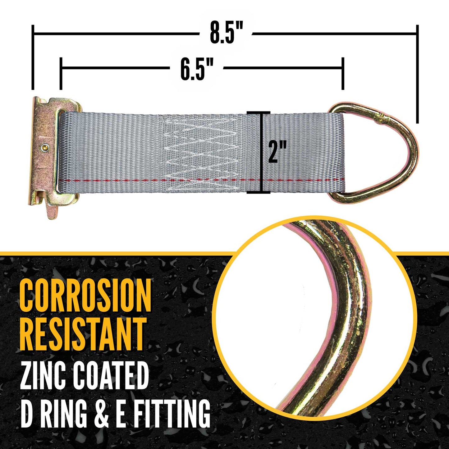 corrosion resistant hardware. 6" long with 2" webbing