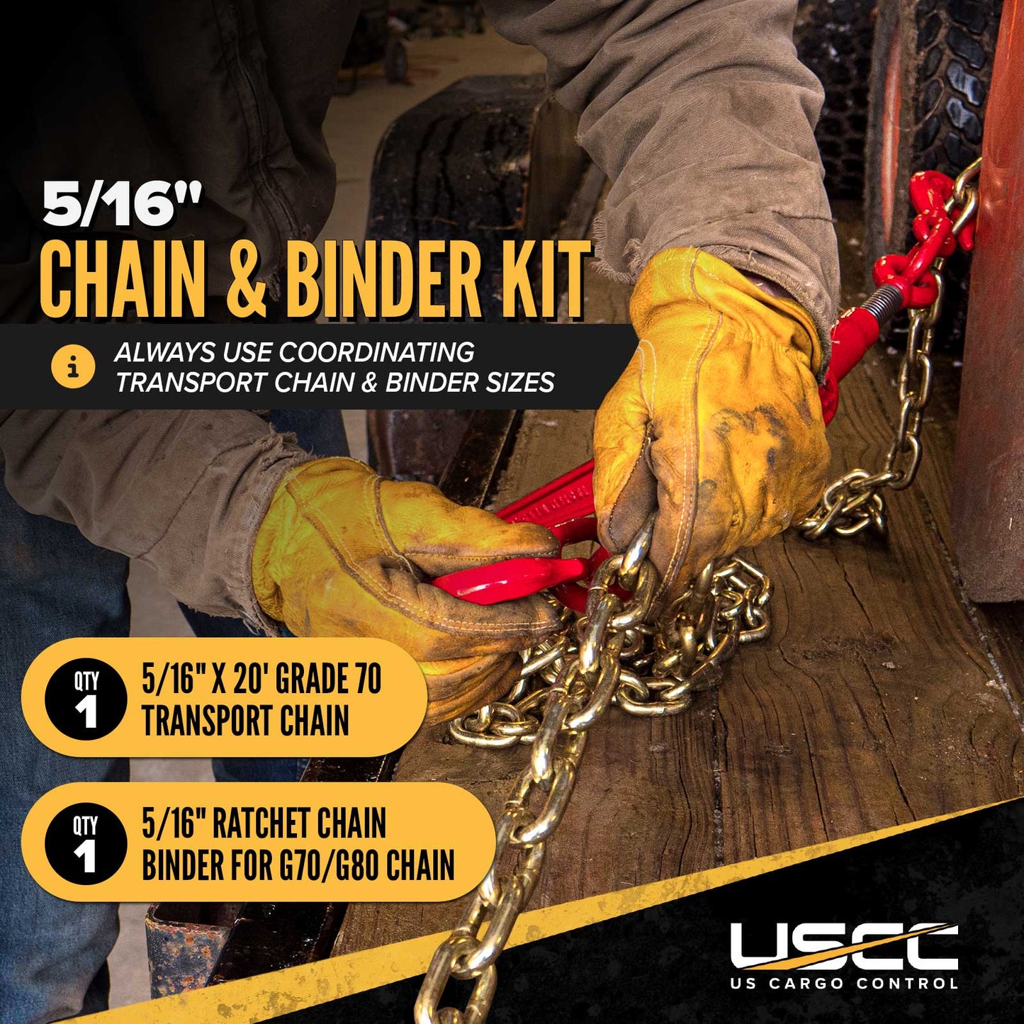 5/16" x 20' Grade 70 Transport Chain and Binder Kit
