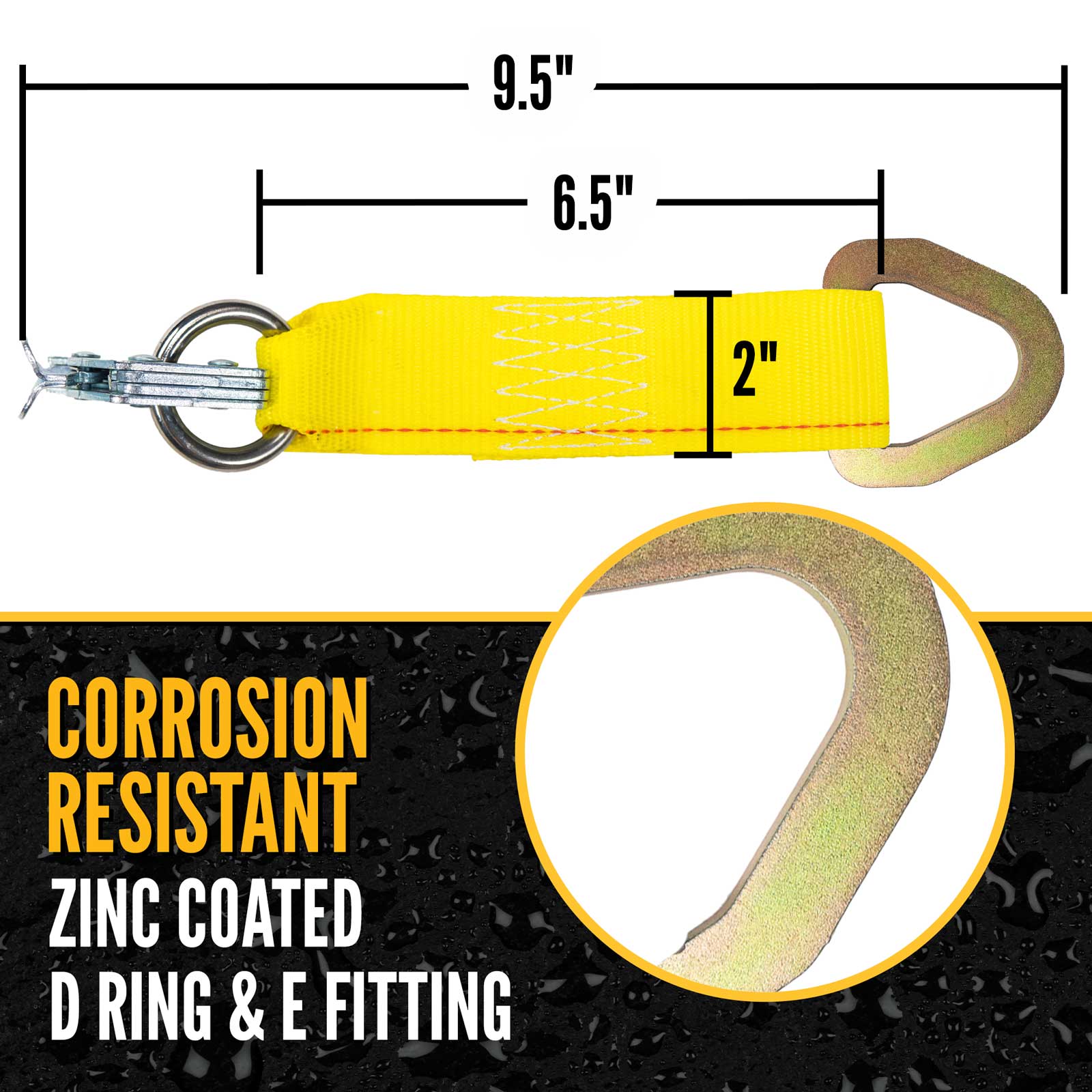 corrosion resistant hardware. 6" long with 2" webbing