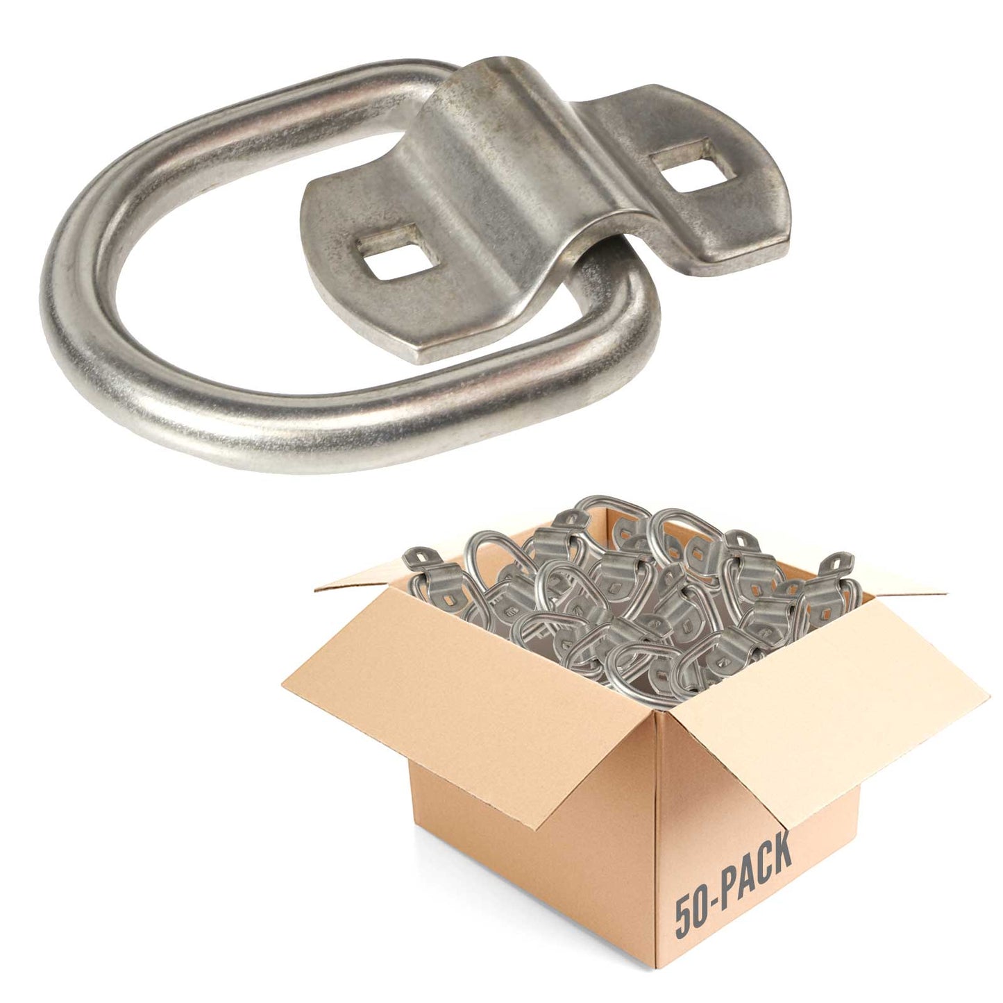 2-5/16" Bolt-On D-Ring with Mounting Bracket - 316 Stainless - 6,000 lbs. BS | 50-Pack
